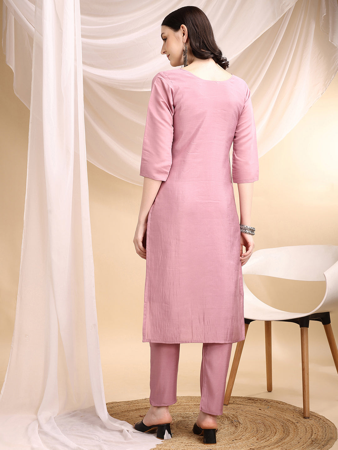 Embroidered Kurta With Pant & Embroidered Dupatta, Pink - Hiral Fashion