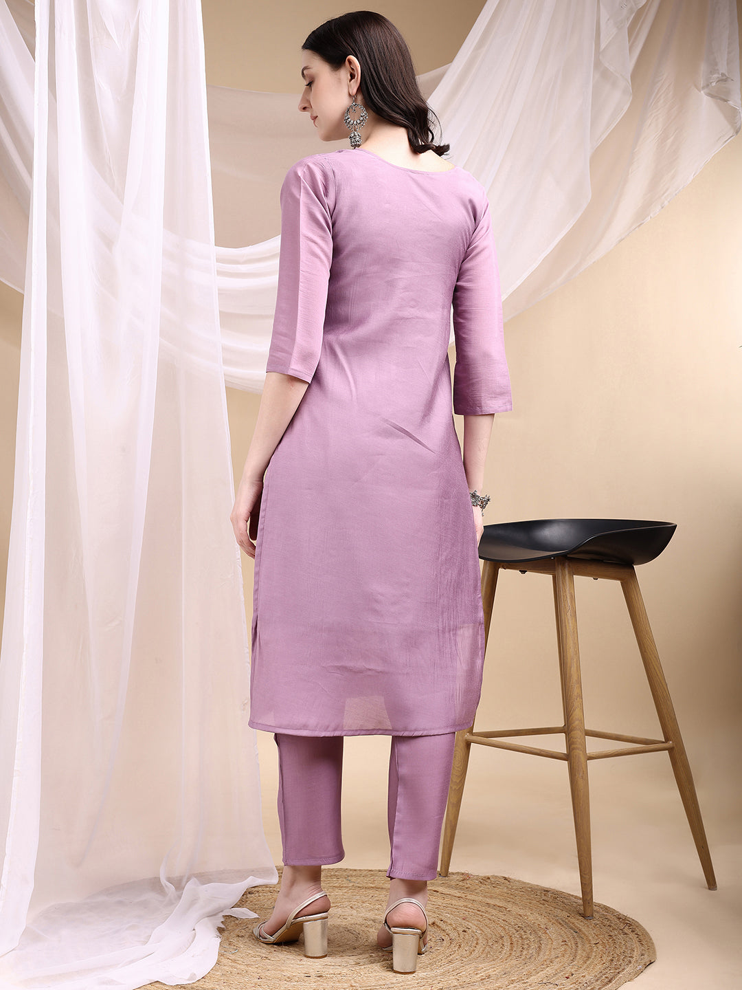 Hand Embroidered Kurta With Pant & Embroidered Dupatta, Lavender - Hiral Fashion