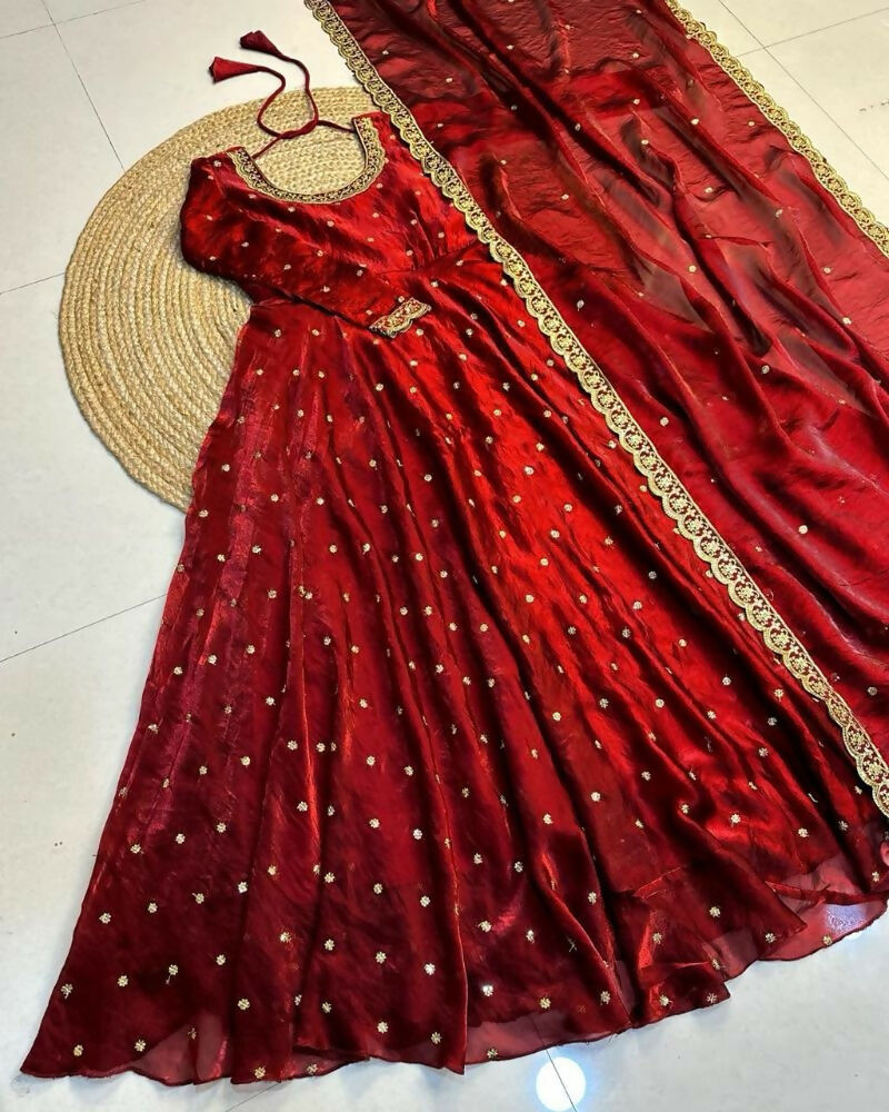 Teeya Creation Women's New Trendy Latest Designer Embroidery Anarkali Gown with Dupatta Set