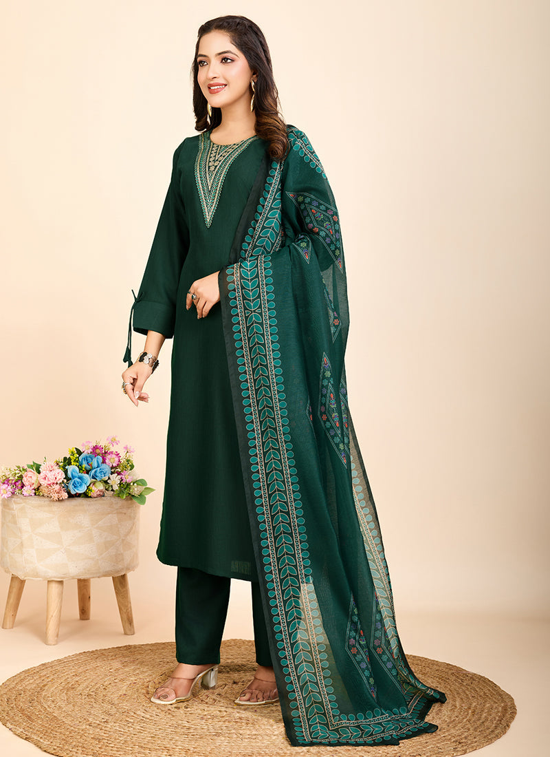 Prazu Fashion Green Printed Cotton Blend Festival Wear Salwar Suit