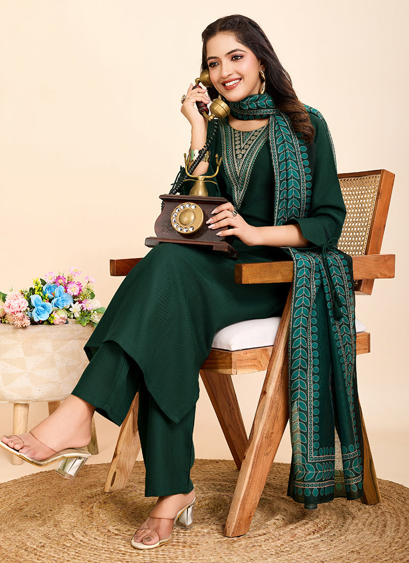 Prazu Fashion Green Printed Cotton Blend Festival Wear Salwar Suit