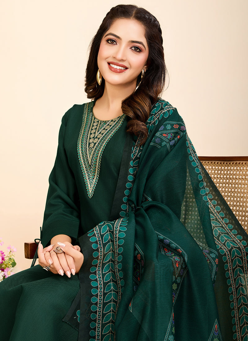 Prazu Fashion Green Printed Cotton Blend Festival Wear Salwar Suit