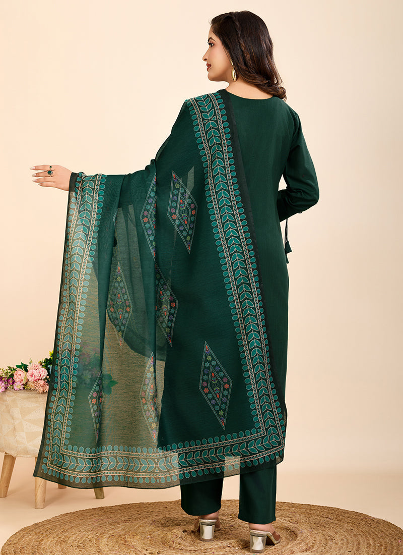 Prazu Fashion Green Printed Cotton Blend Festival Wear Salwar Suit