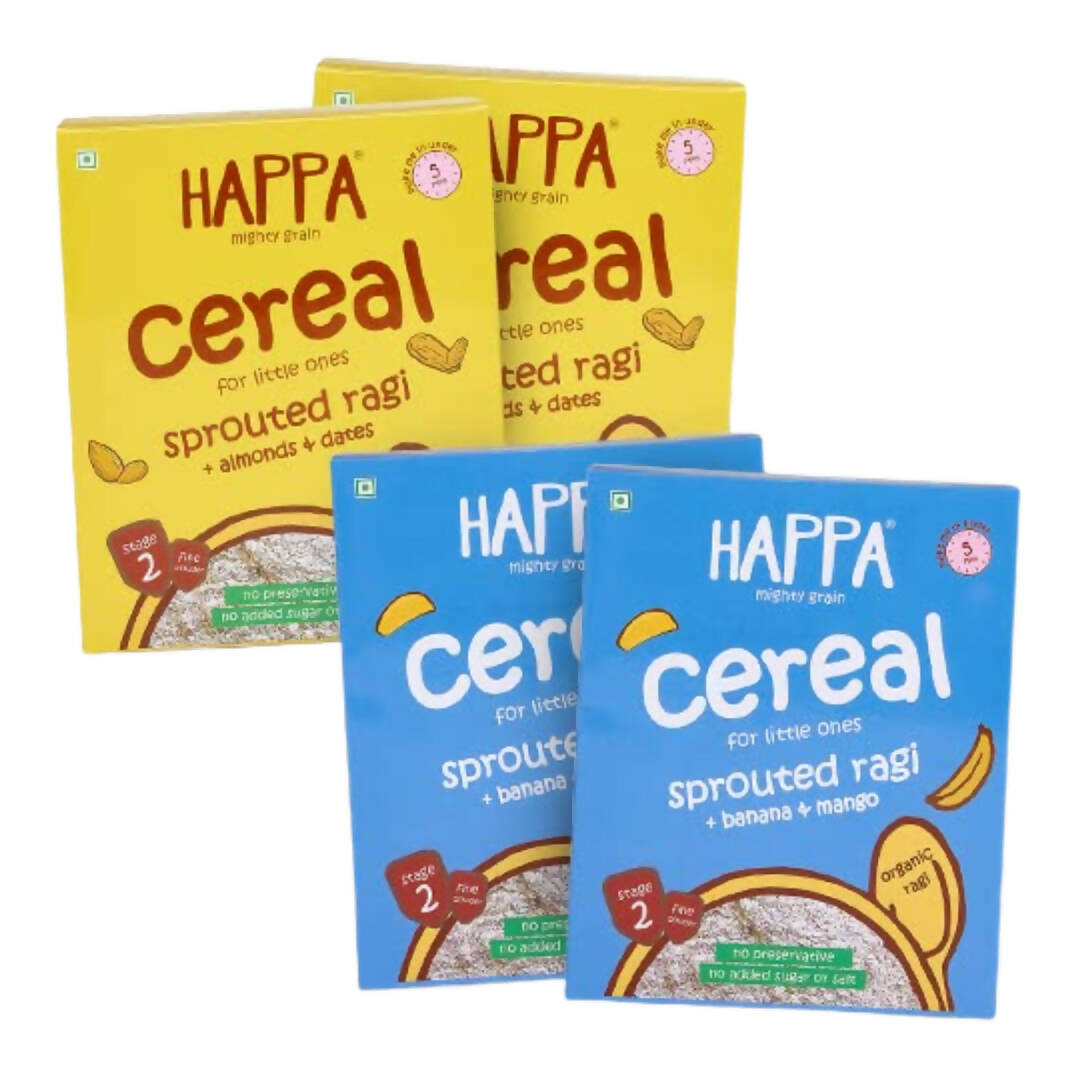 Happa Organic Baby Food Sprouted Ragi Almond Dates & Mango Banana Porridge Combo  Grab2Buy Happa Grab2Buy