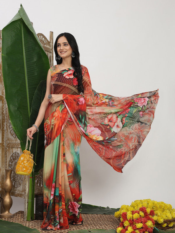 Shivam Fabrics Multi Color Georgette Fabric Printed Saree