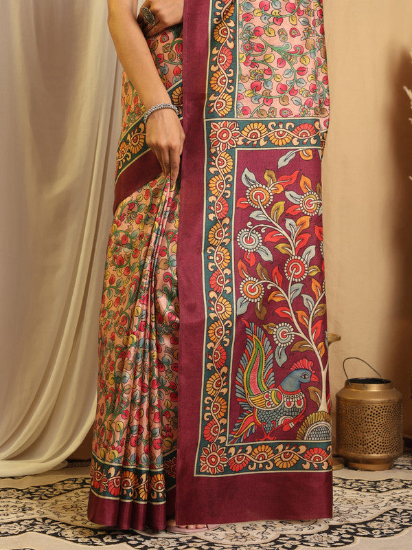 Shivam Fabrics Multi Color Tussar Silk Fabric Printed Saree