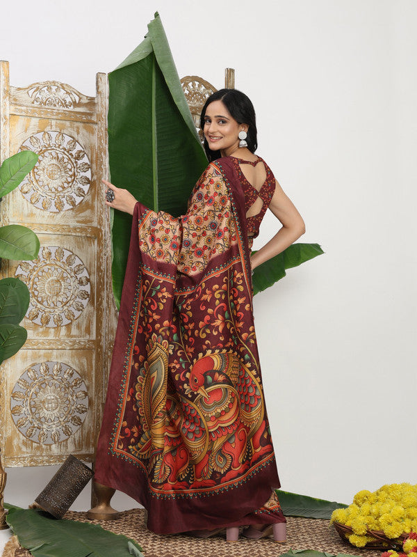 Shivam Fabrics Beige Tussar Silk Fabric Printed Saree