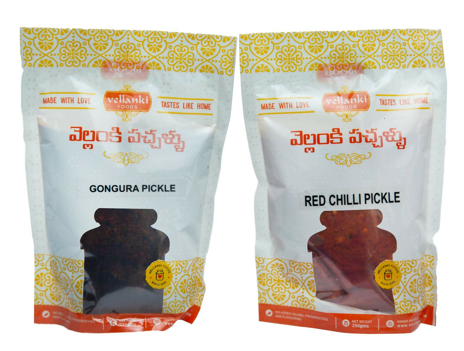 Vellanki Foods - Red Chilli Pickle, Gongura Pickle Combo Pack (Each 250gm) - Grab2buy