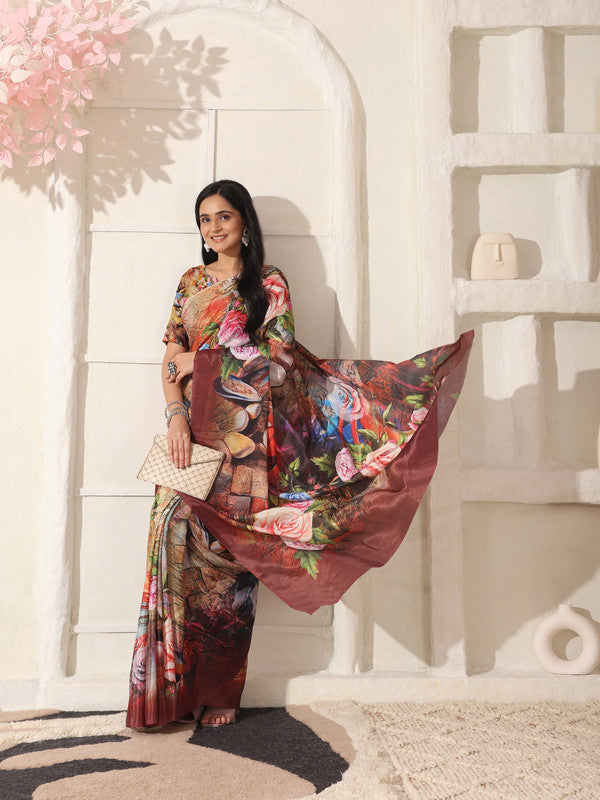 Shivam Fabrics Multi Color Turkey Fabric Printed Saree