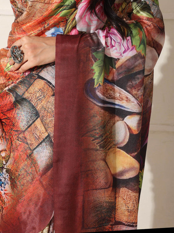 Shivam Fabrics Multi Color Turkey Fabric Printed Saree