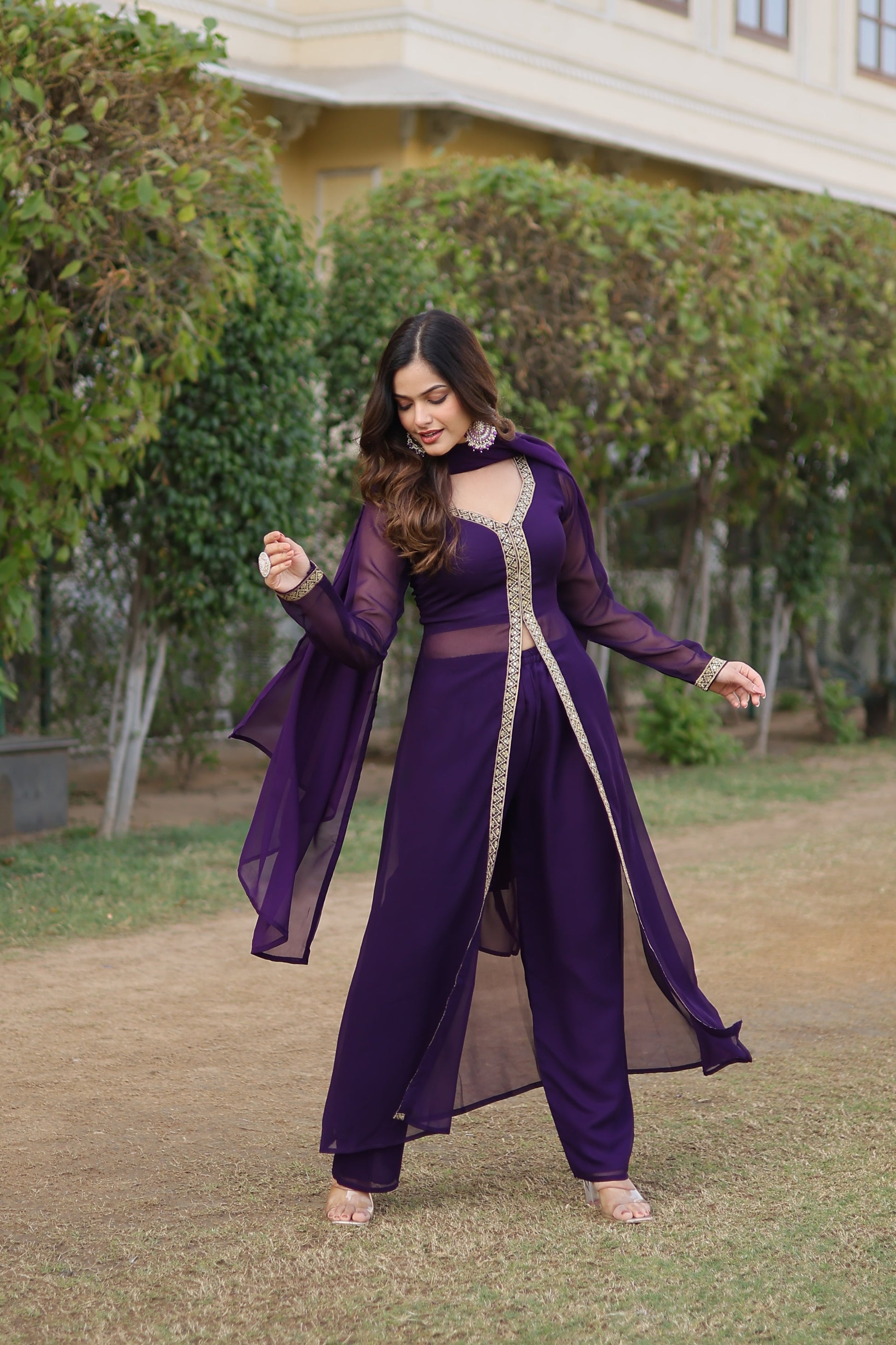 Sonakshi Women's Wine Faux Blooming Embroidered Kurta Sets