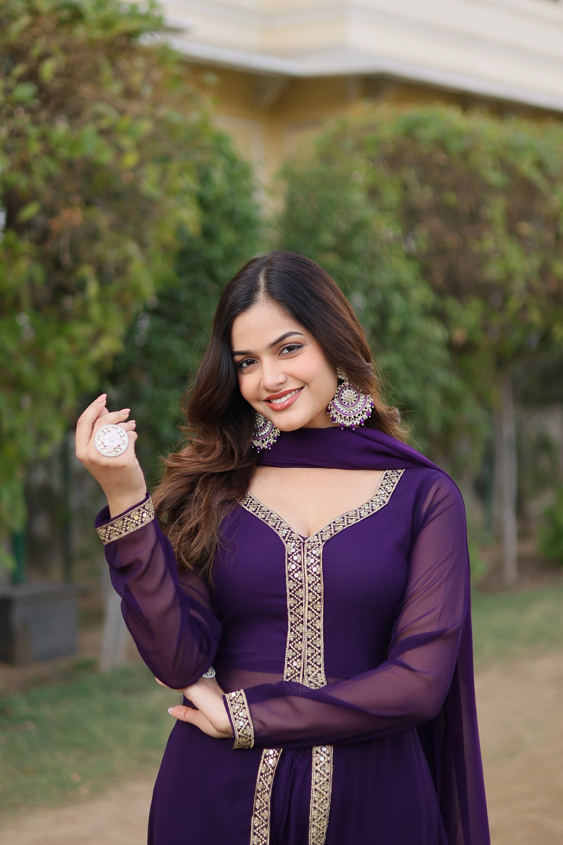 Sonakshi Women's Wine Faux Blooming Embroidered Kurta Sets