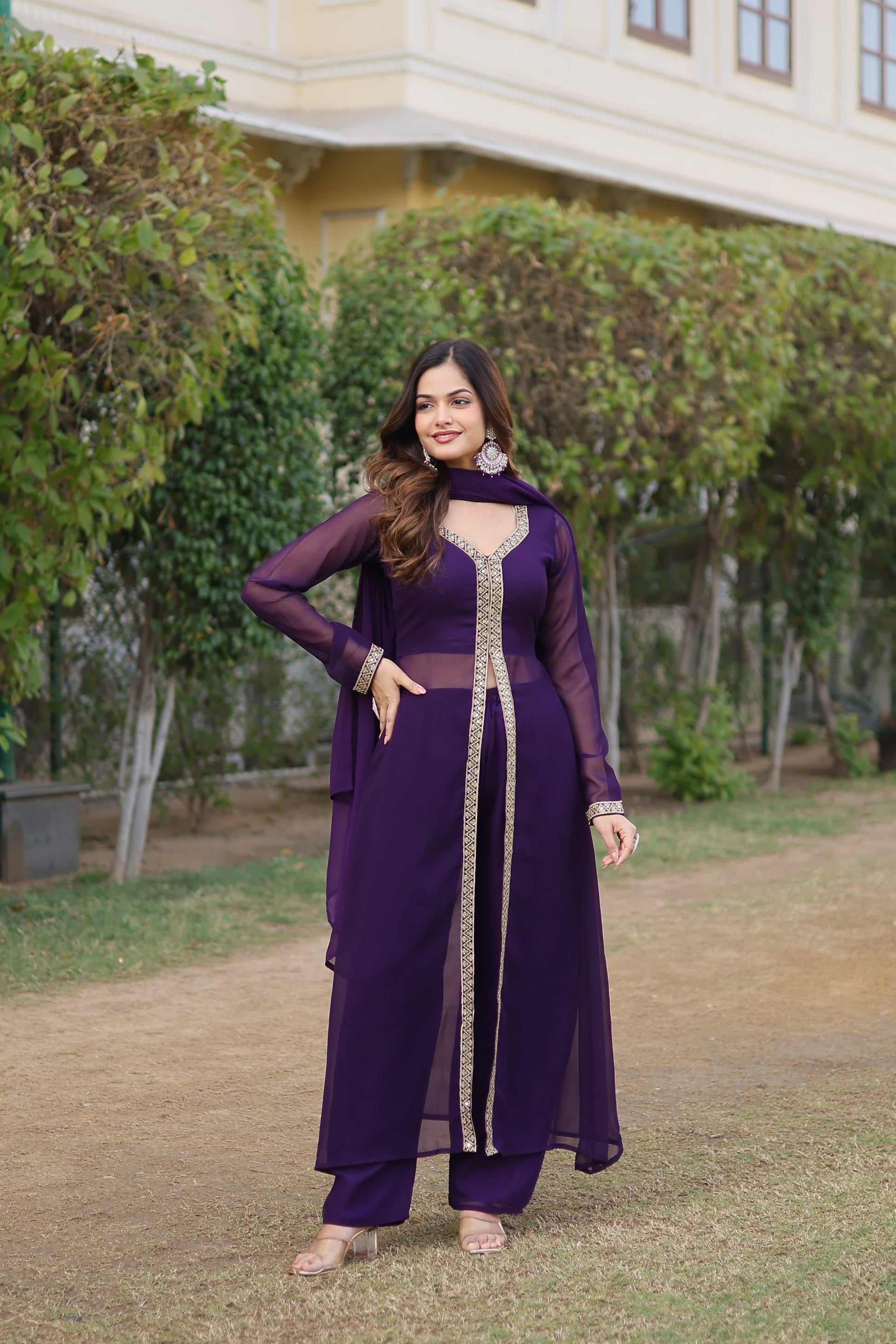 Sonakshi Women's Wine Faux Blooming Embroidered Kurta Sets