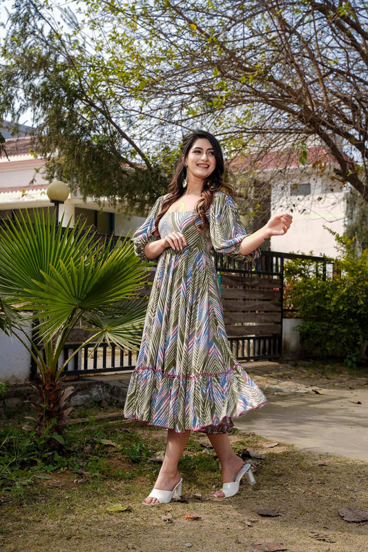 Sonakshi Women's Multycolor Rayon Digital Print Full Round Flair Anarkali Gown Set