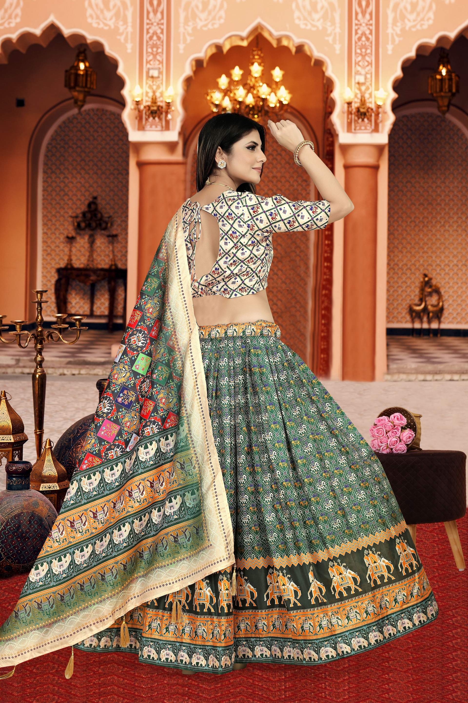 Sonakshi Women's Multicolor Dola Silk Digital Printed Lehenga Choli With Dupatta