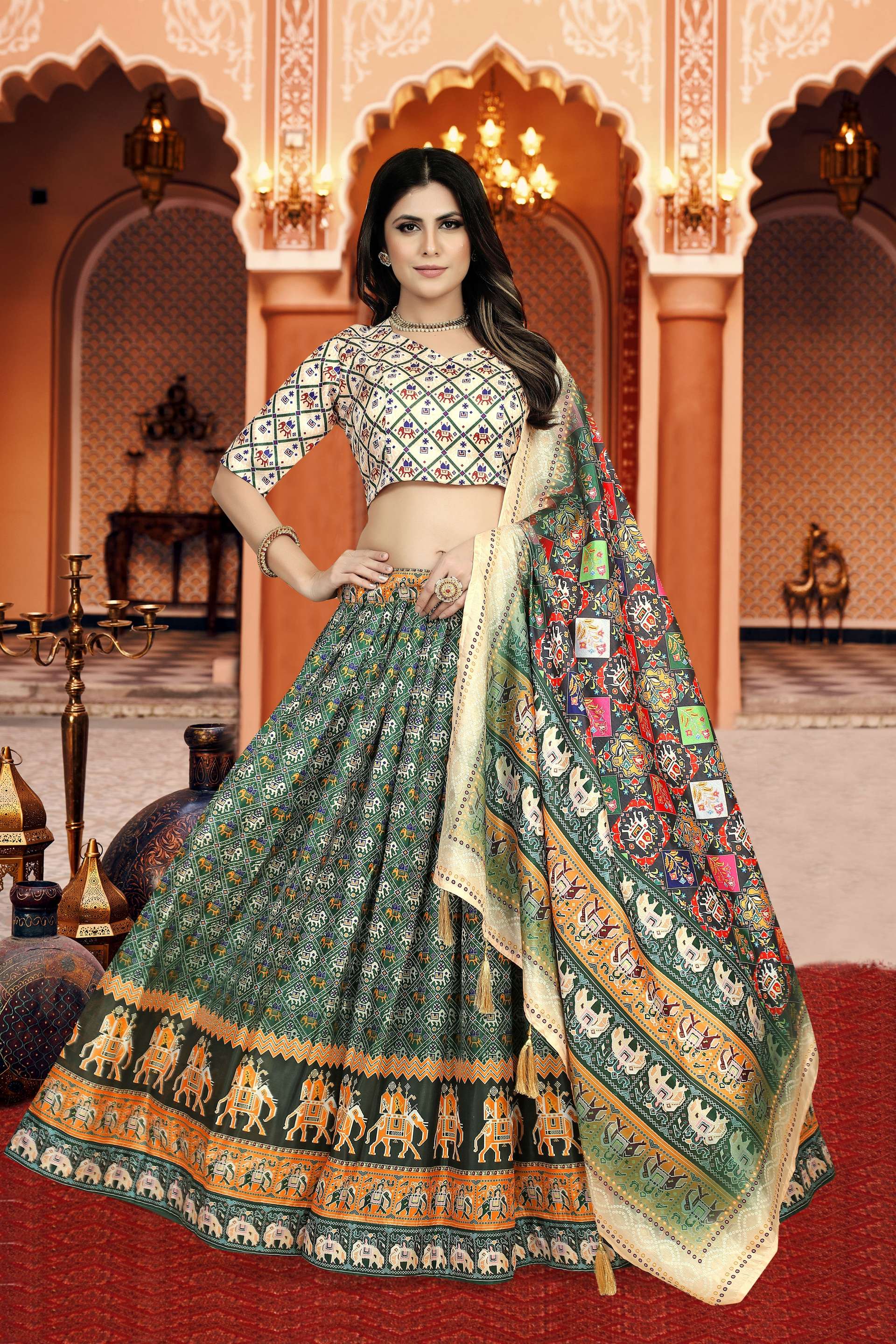 Sonakshi Women's Multicolor Dola Silk Digital Printed Lehenga Choli With Dupatta
