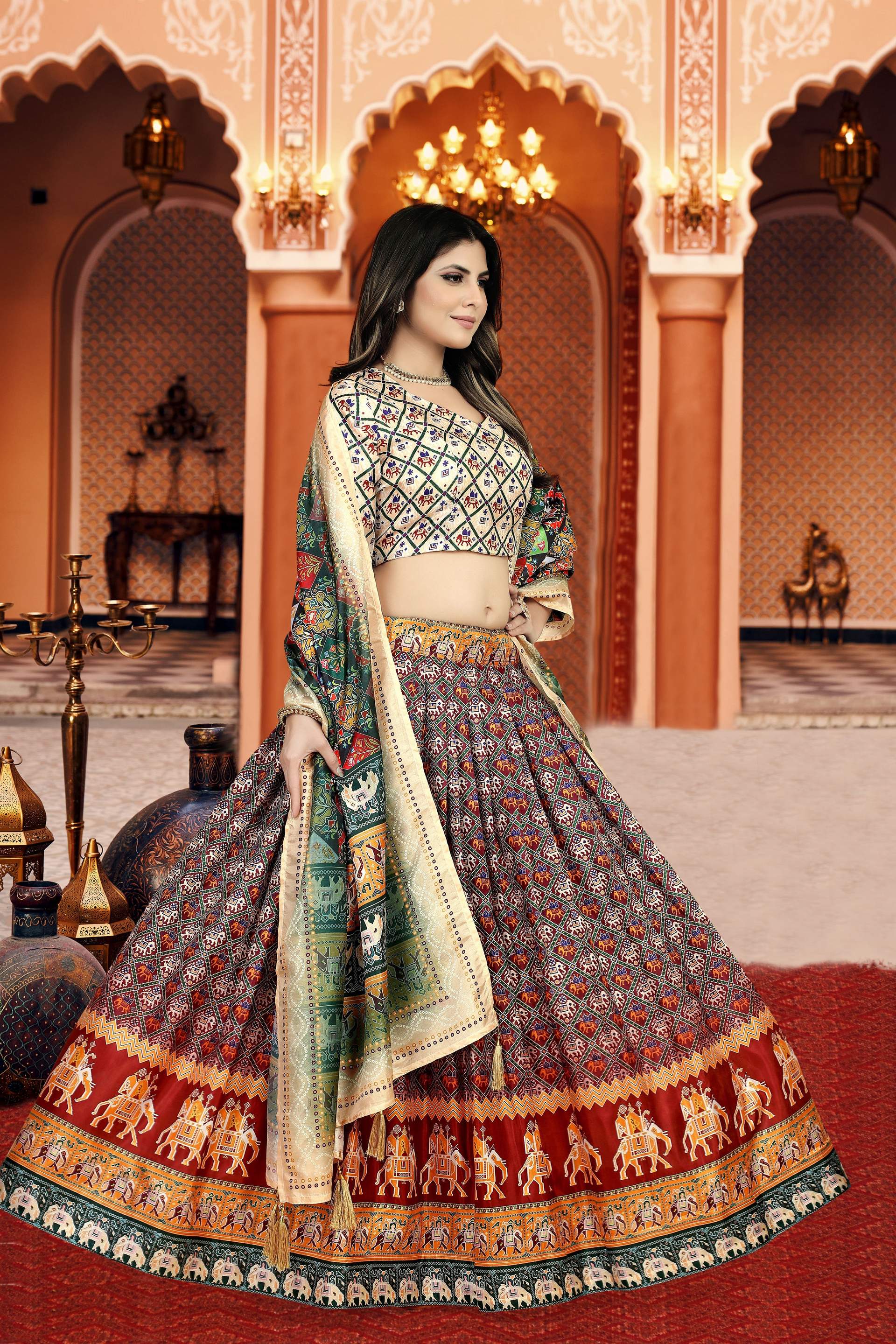 Sonakshi Women's Multicolor Dola Silk Digital Printed Lehenga Choli With Dupatta