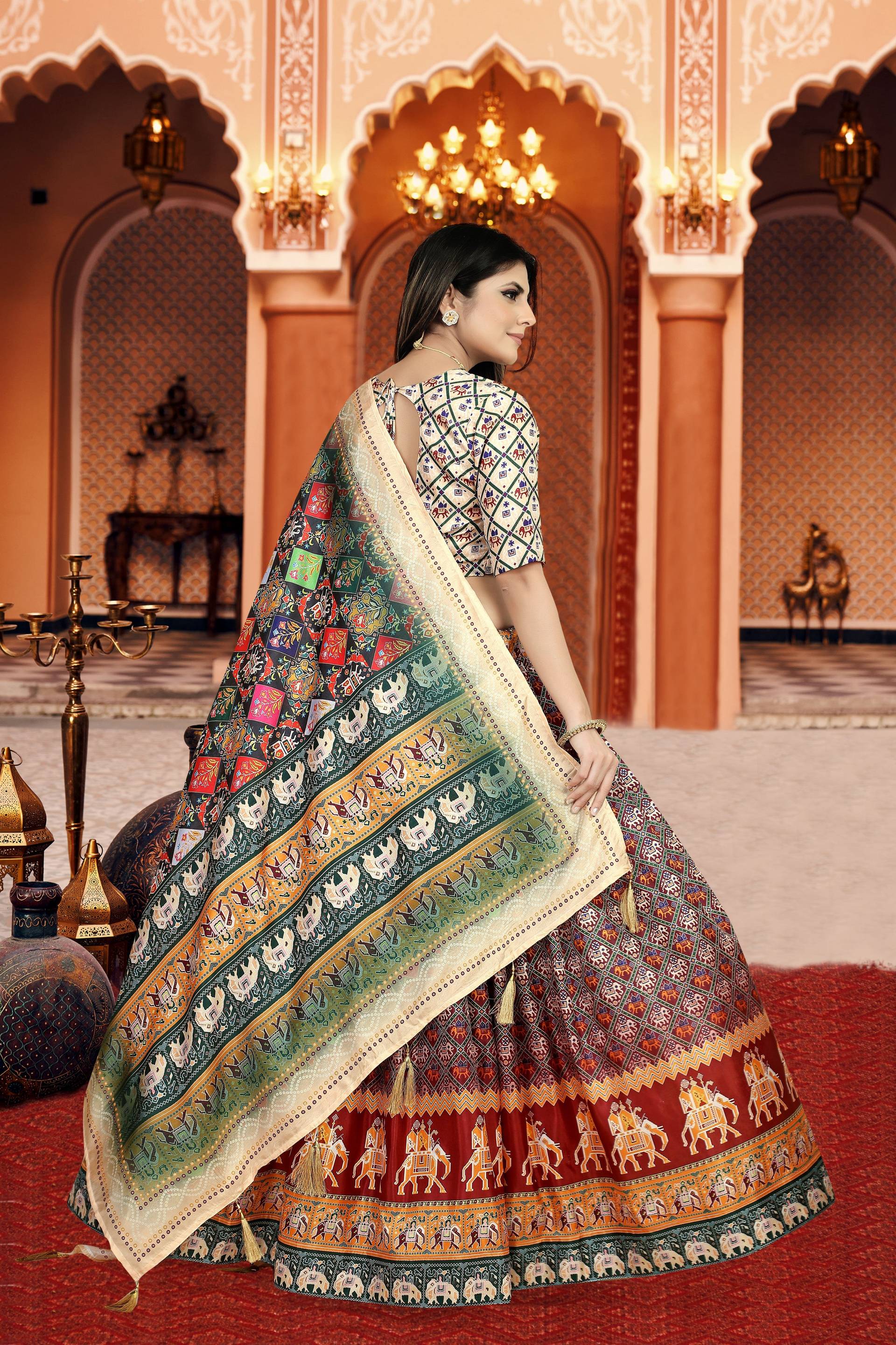 Sonakshi Women's Multicolor Dola Silk Digital Printed Lehenga Choli With Dupatta