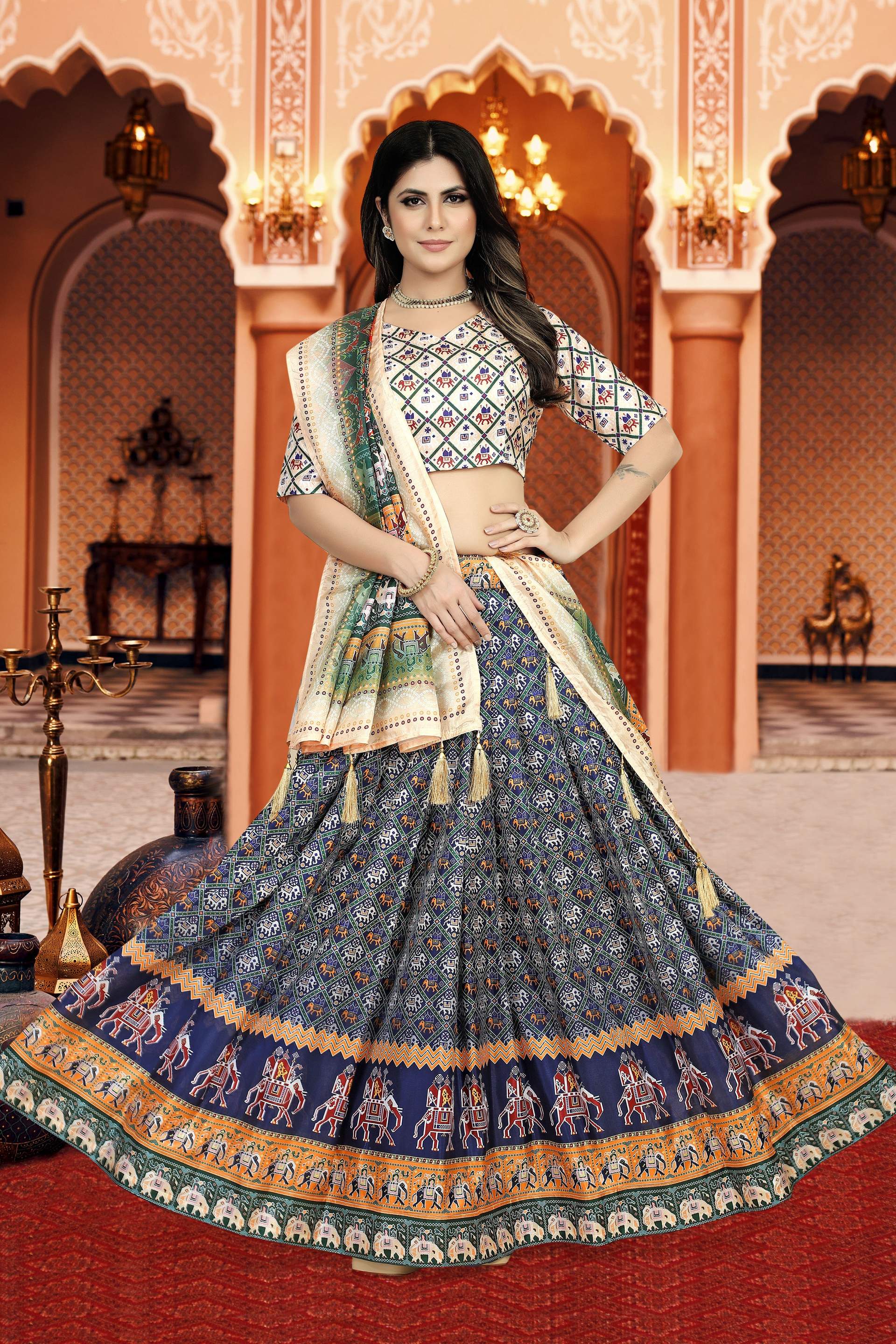 Sonakshi Women's Multicolor Dola Silk Digital Printed Lehenga Choli With Dupatta