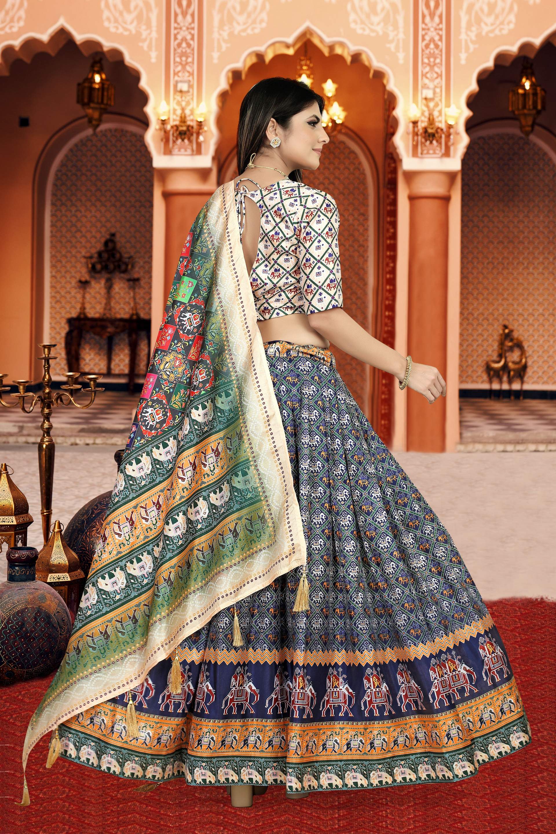 Sonakshi Women's Multicolor Dola Silk Digital Printed Lehenga Choli With Dupatta