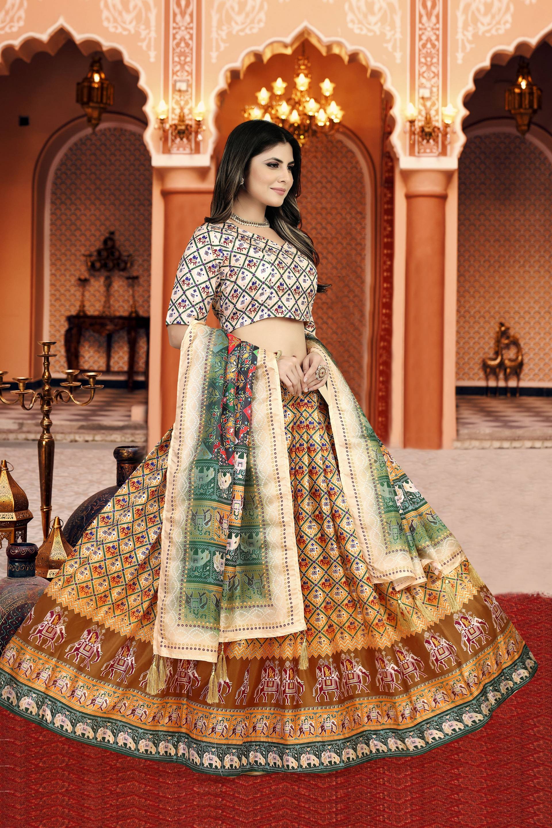Sonakshi Women's Multicolor Dola Silk Digital Printed Lehenga Choli With Dupatta