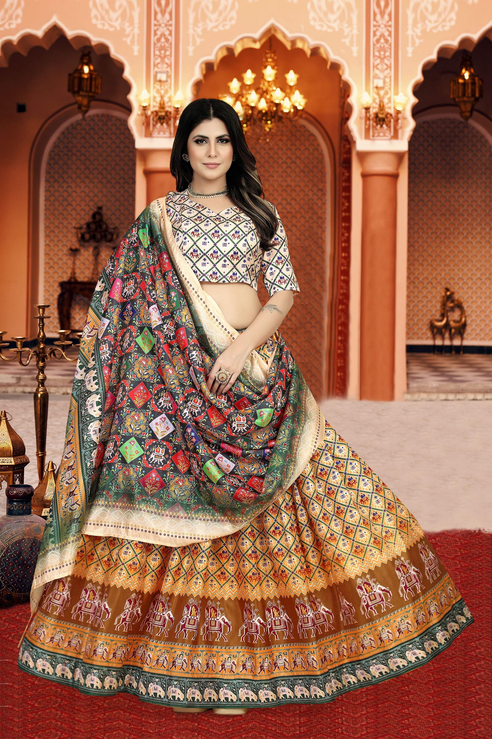 Sonakshi Women's Multicolor Dola Silk Digital Printed Lehenga Choli With Dupatta