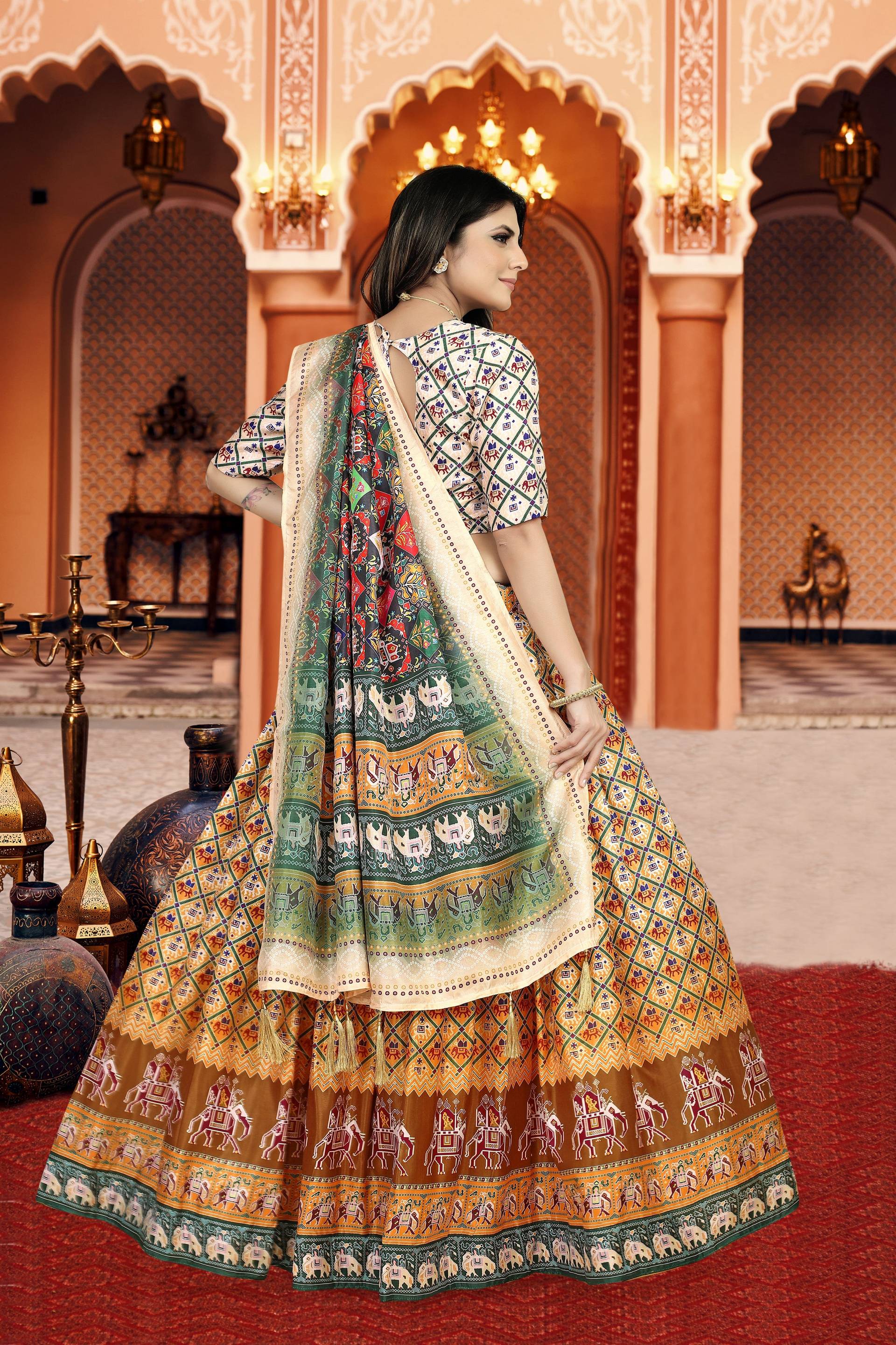Sonakshi Women's Multicolor Dola Silk Digital Printed Lehenga Choli With Dupatta