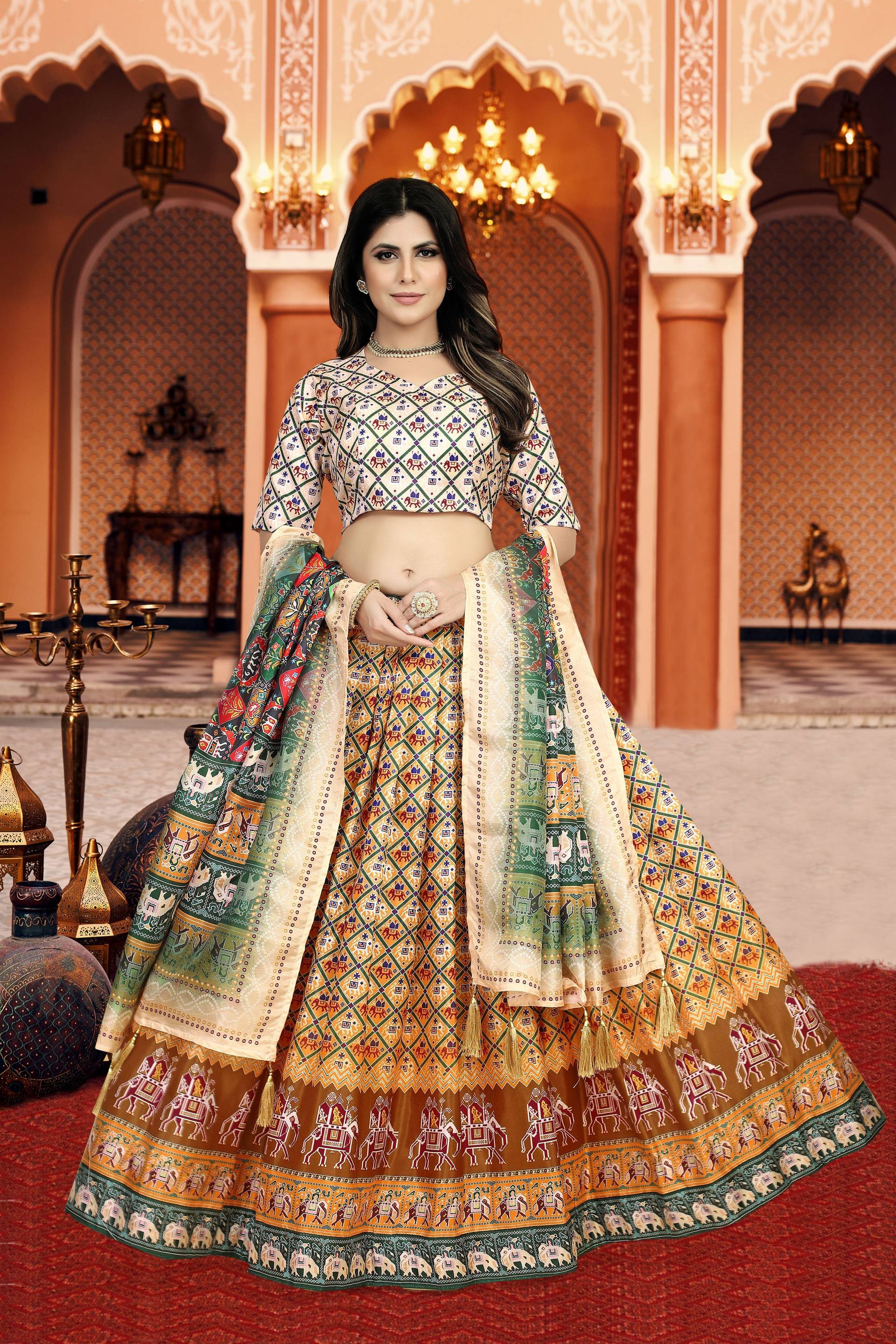 Sonakshi Women's Multicolor Dola Silk Digital Printed Lehenga Choli With Dupatta