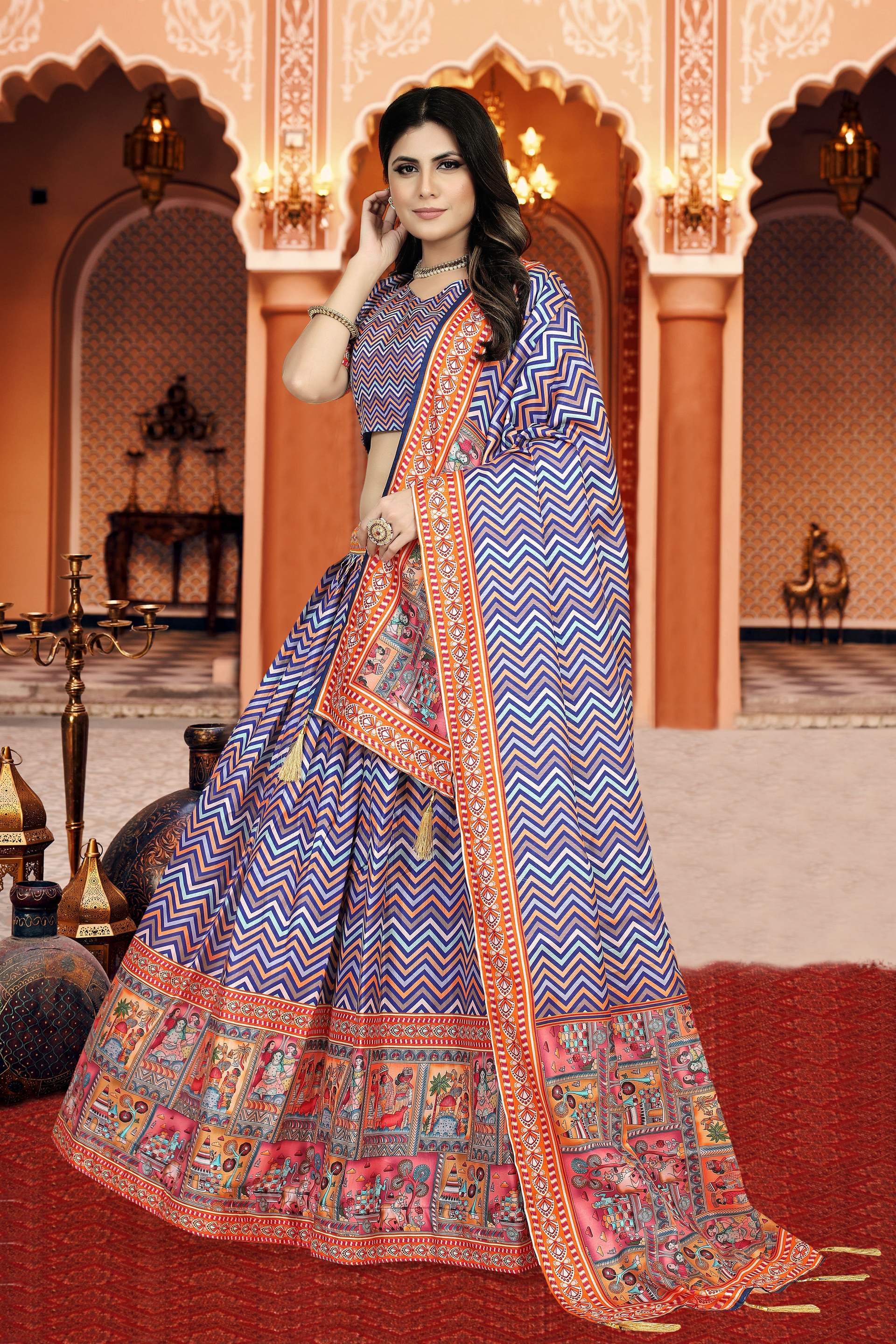Sonakshi Women's Multicolor Dola Silk Digital Printed Lehenga Choli With Dupatta