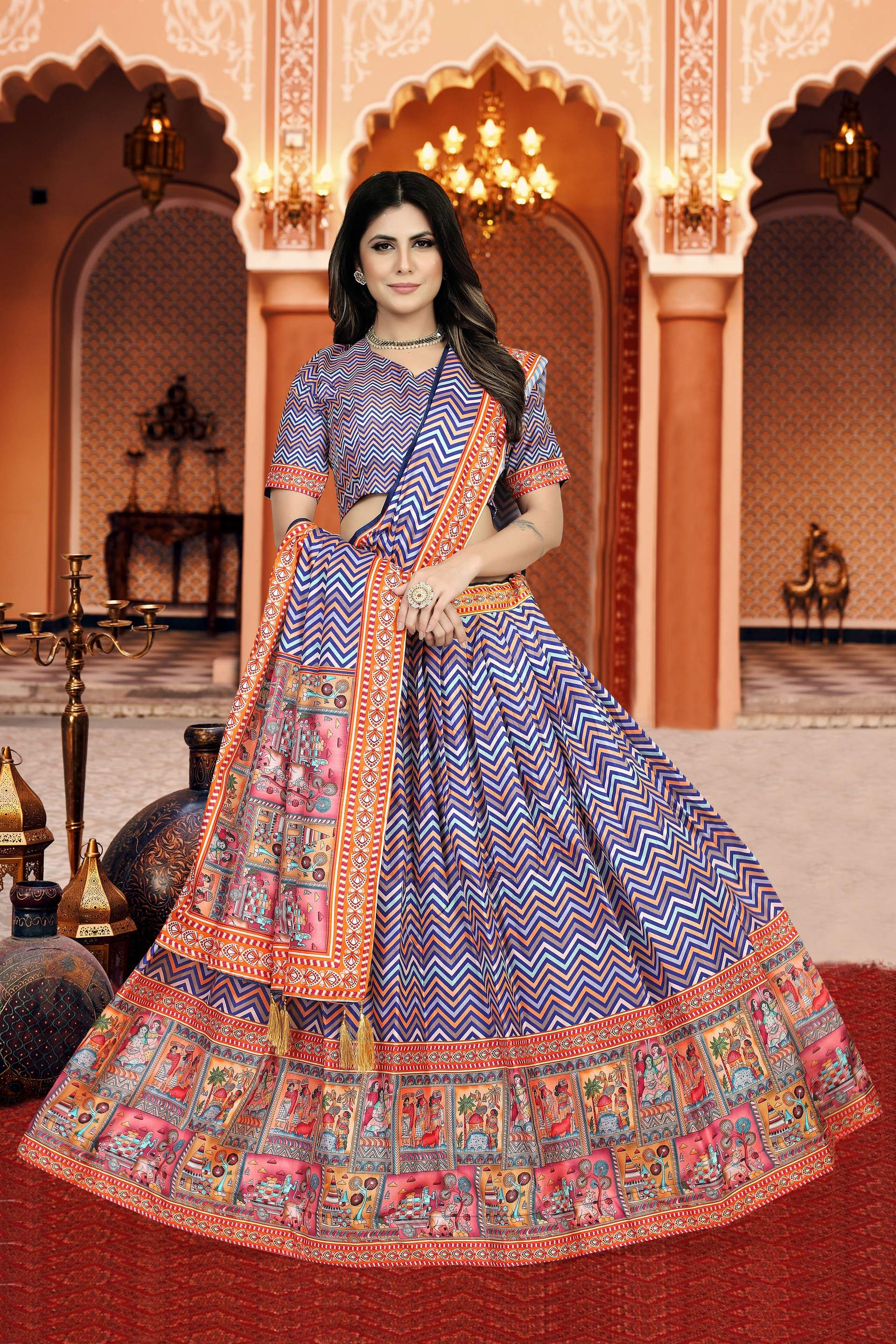 Sonakshi Women's Multicolor Dola Silk Digital Printed Lehenga Choli With Dupatta