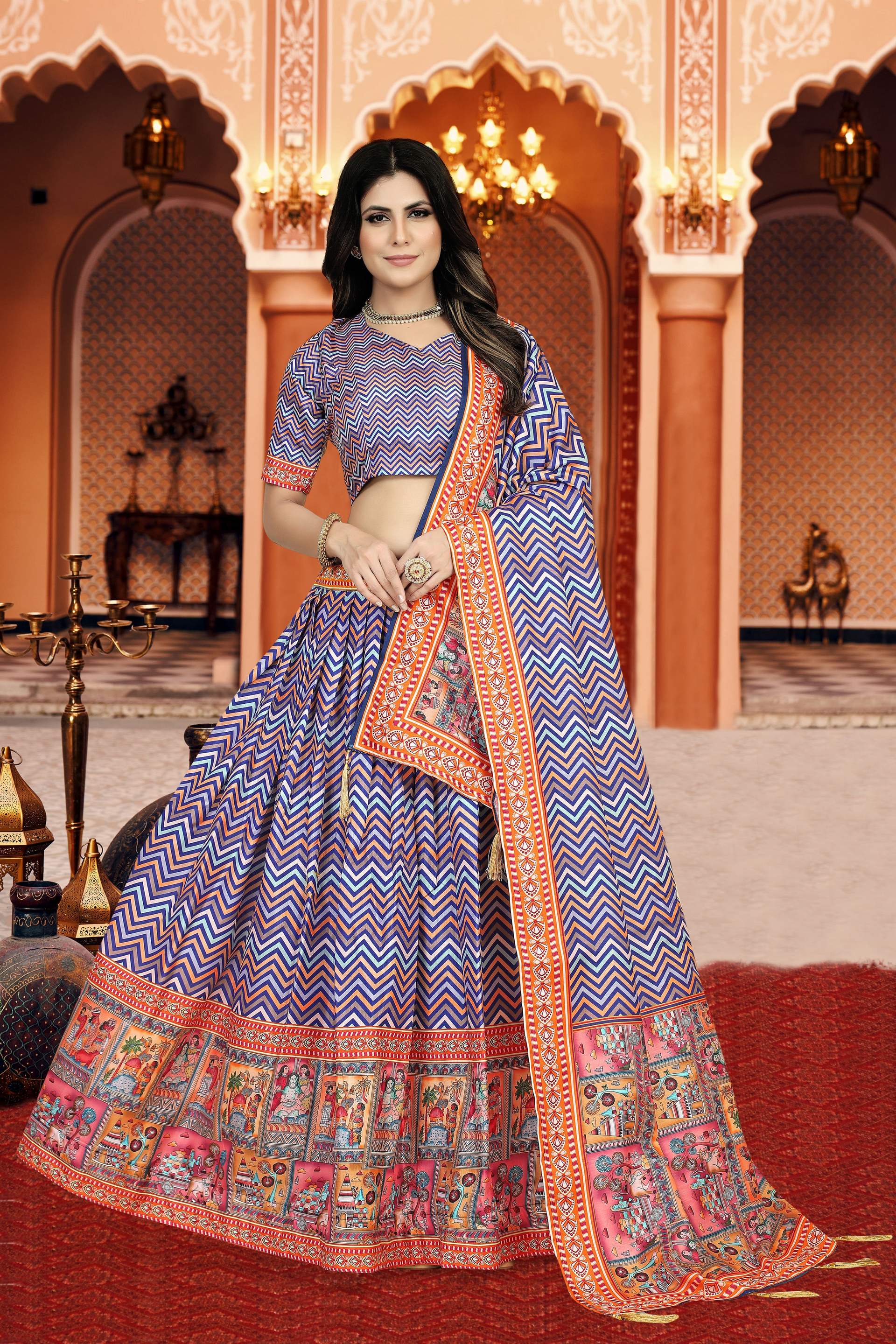 Sonakshi Women's Multicolor Dola Silk Digital Printed Lehenga Choli With Dupatta