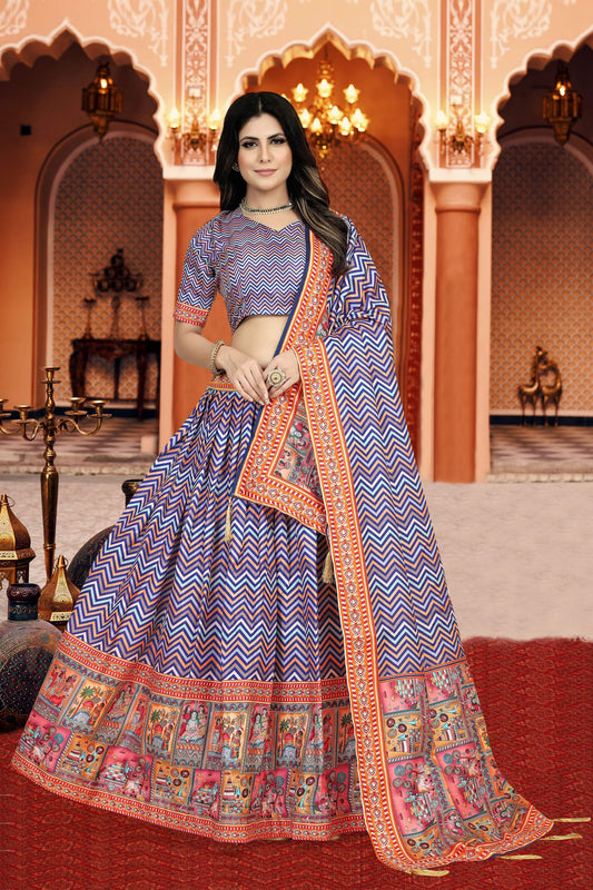 Sonakshi Women's Multicolor Dola Silk Digital Printed Lehenga Choli With Dupatta