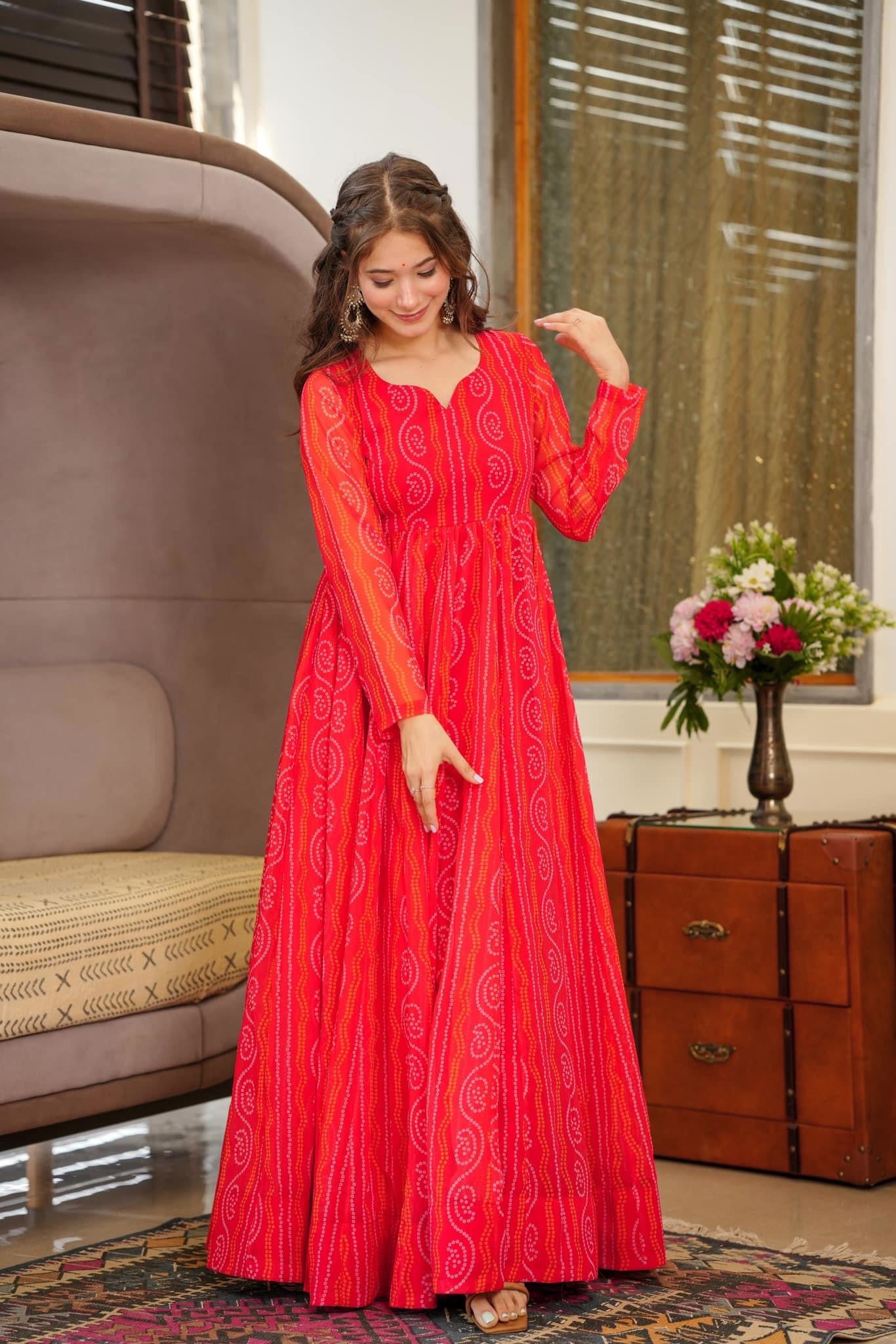 Sonakshi Women's Rani Georgette Digital Print Full Round Flair Anarkali Gown Set