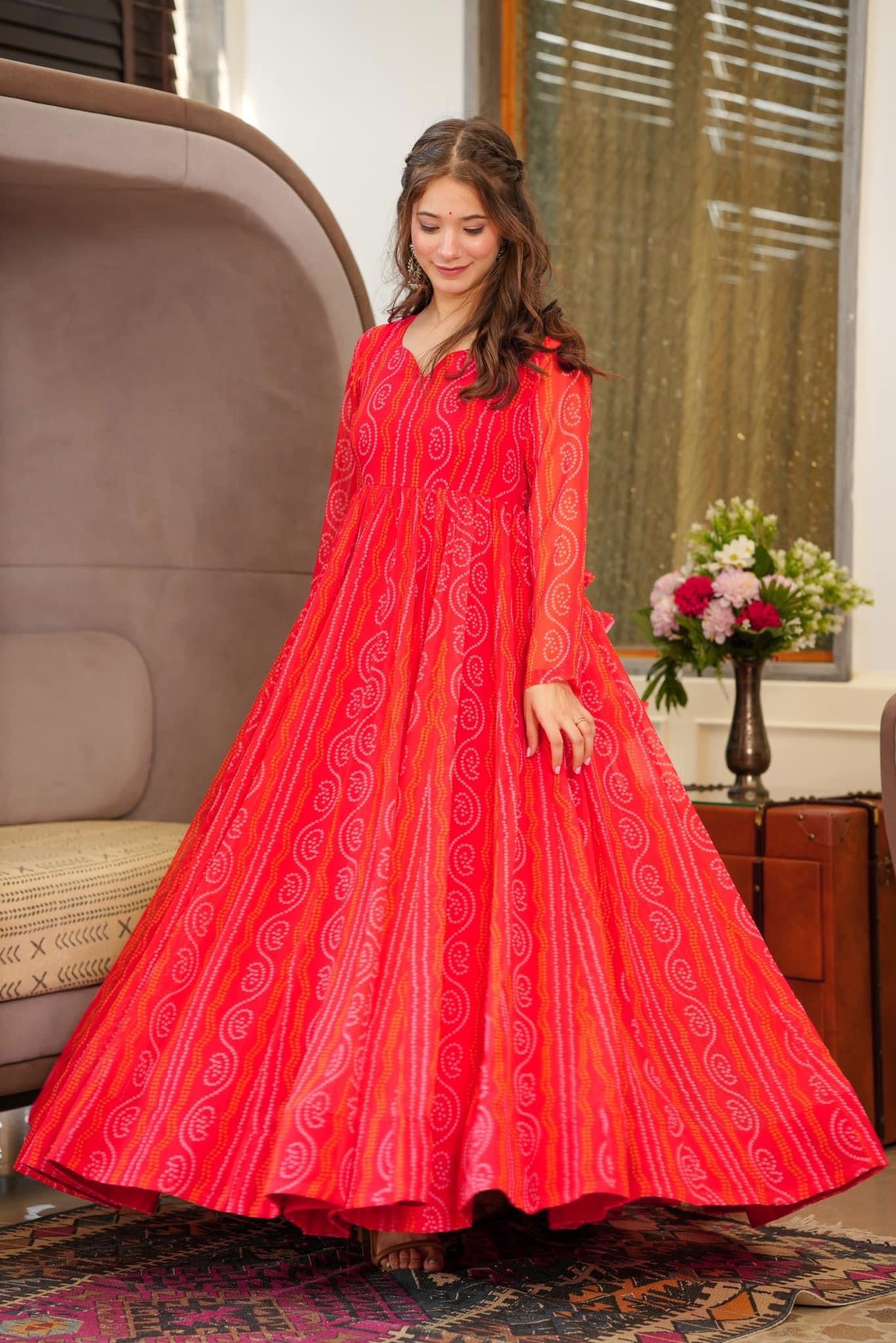 Sonakshi Women's Rani Georgette Digital Print Full Round Flair Anarkali Gown Set