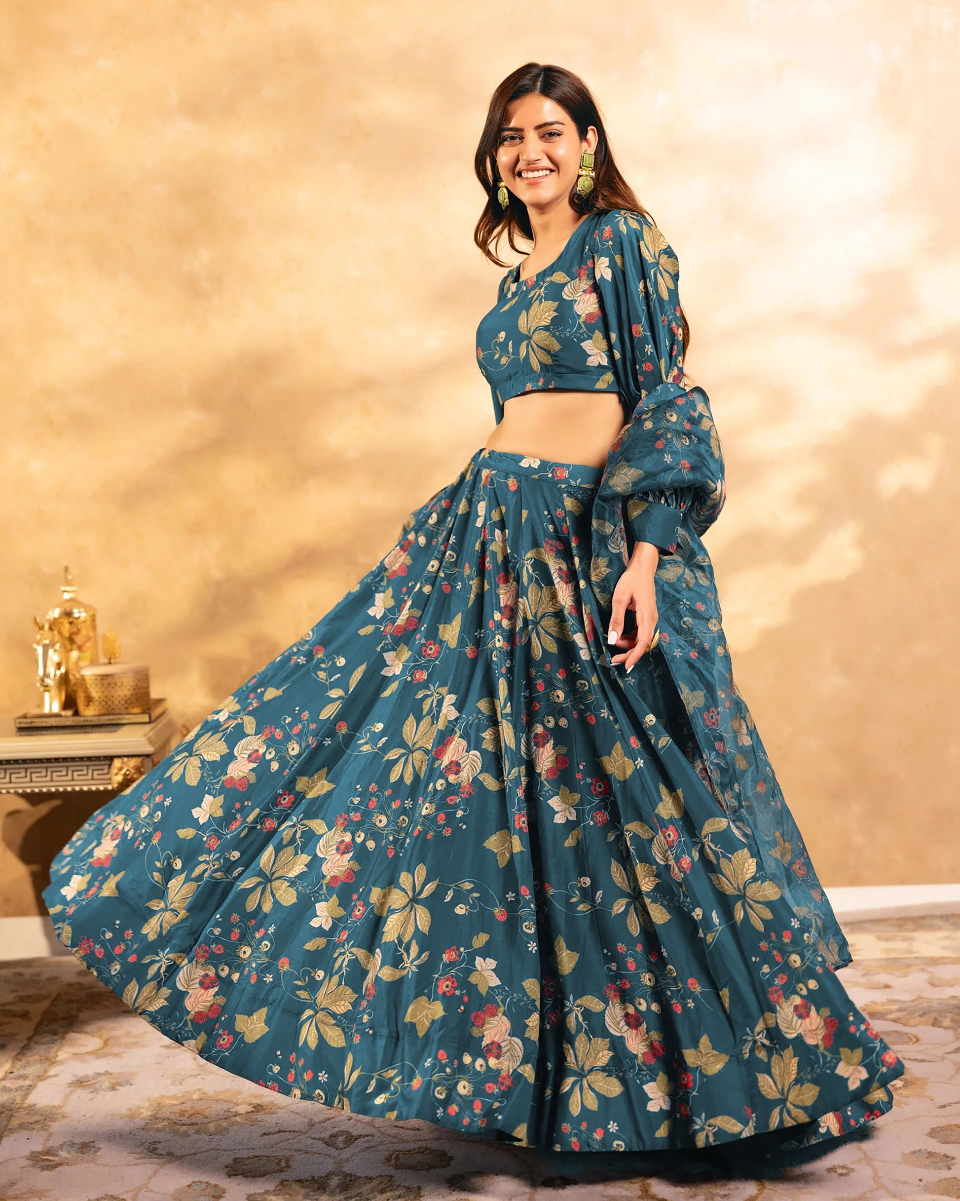 Sonakshi Women's Grey Air Tex Chinon Digital Printed Lehenga Choli With Dupatta