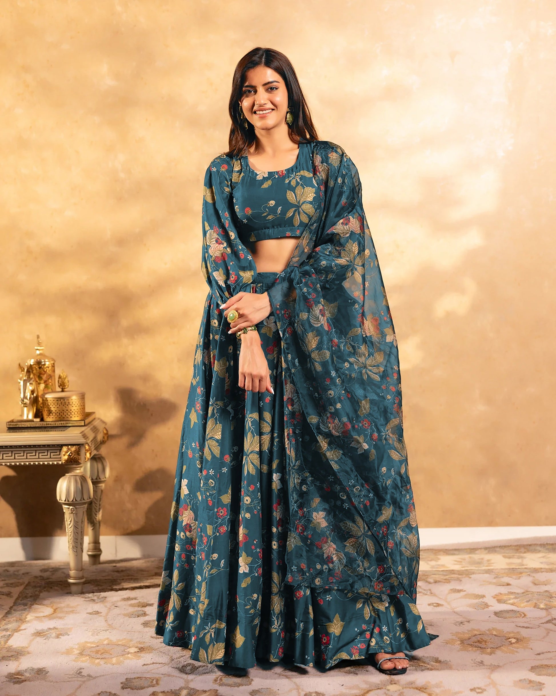 Sonakshi Women's Grey Air Tex Chinon Digital Printed Lehenga Choli With Dupatta