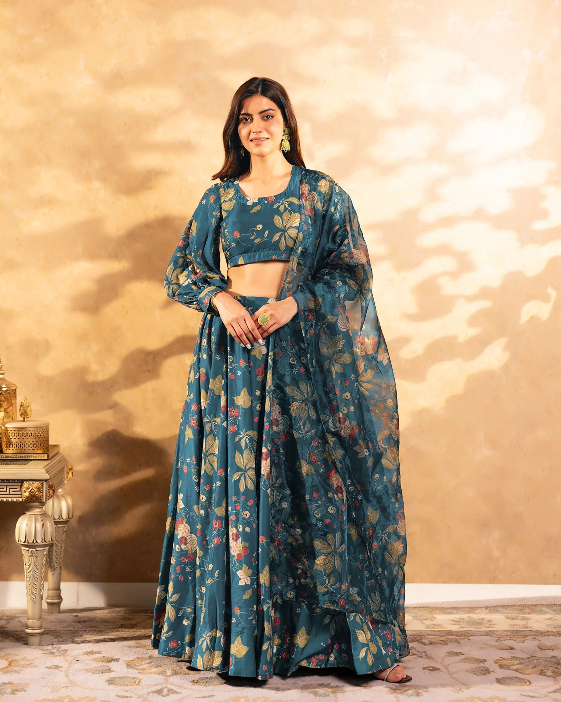 Sonakshi Women's Grey Air Tex Chinon Digital Printed Lehenga Choli With Dupatta
