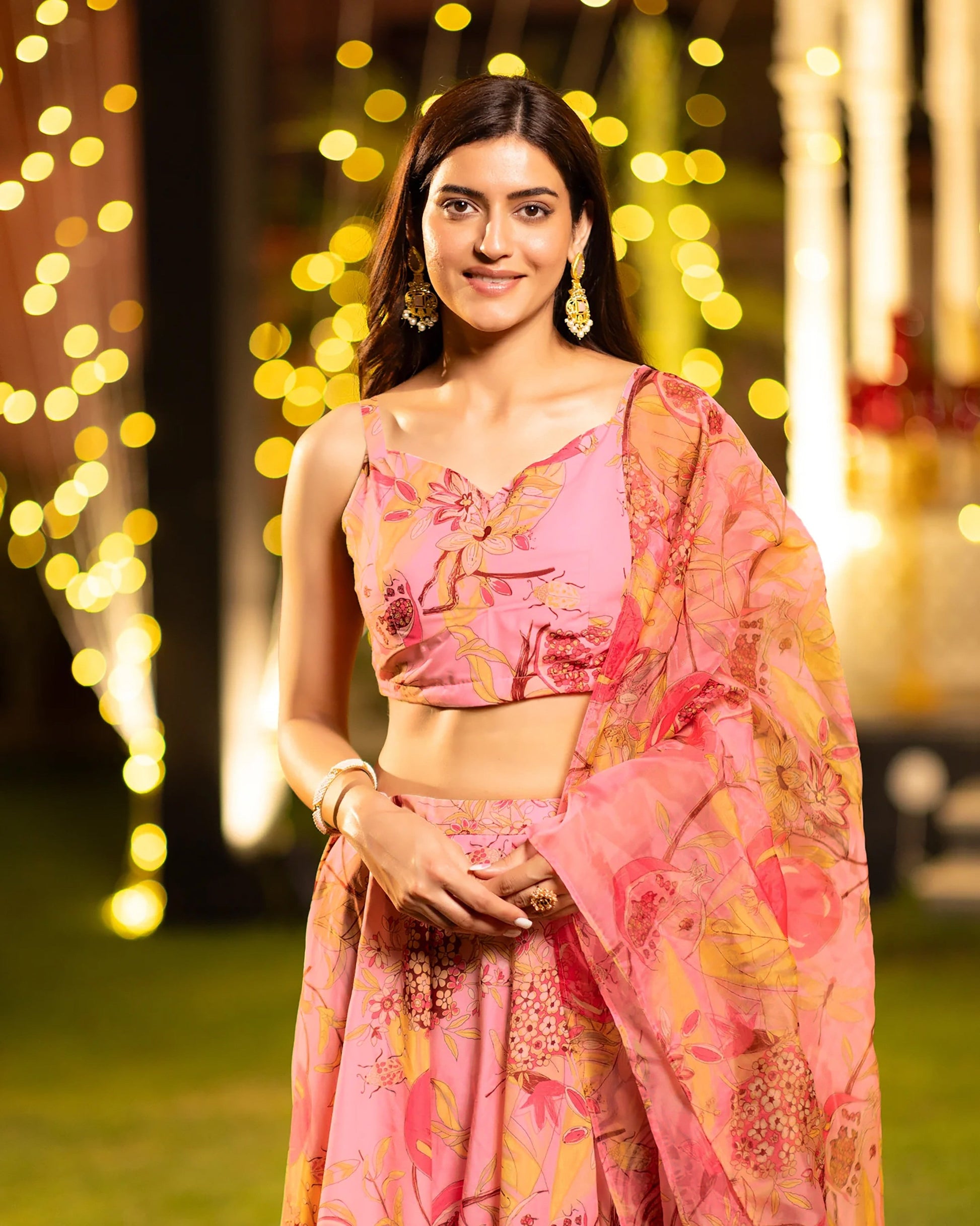 Sonakshi Women's Pink Air Tex Chinon Digital Printed Lehenga Choli With Dupatta