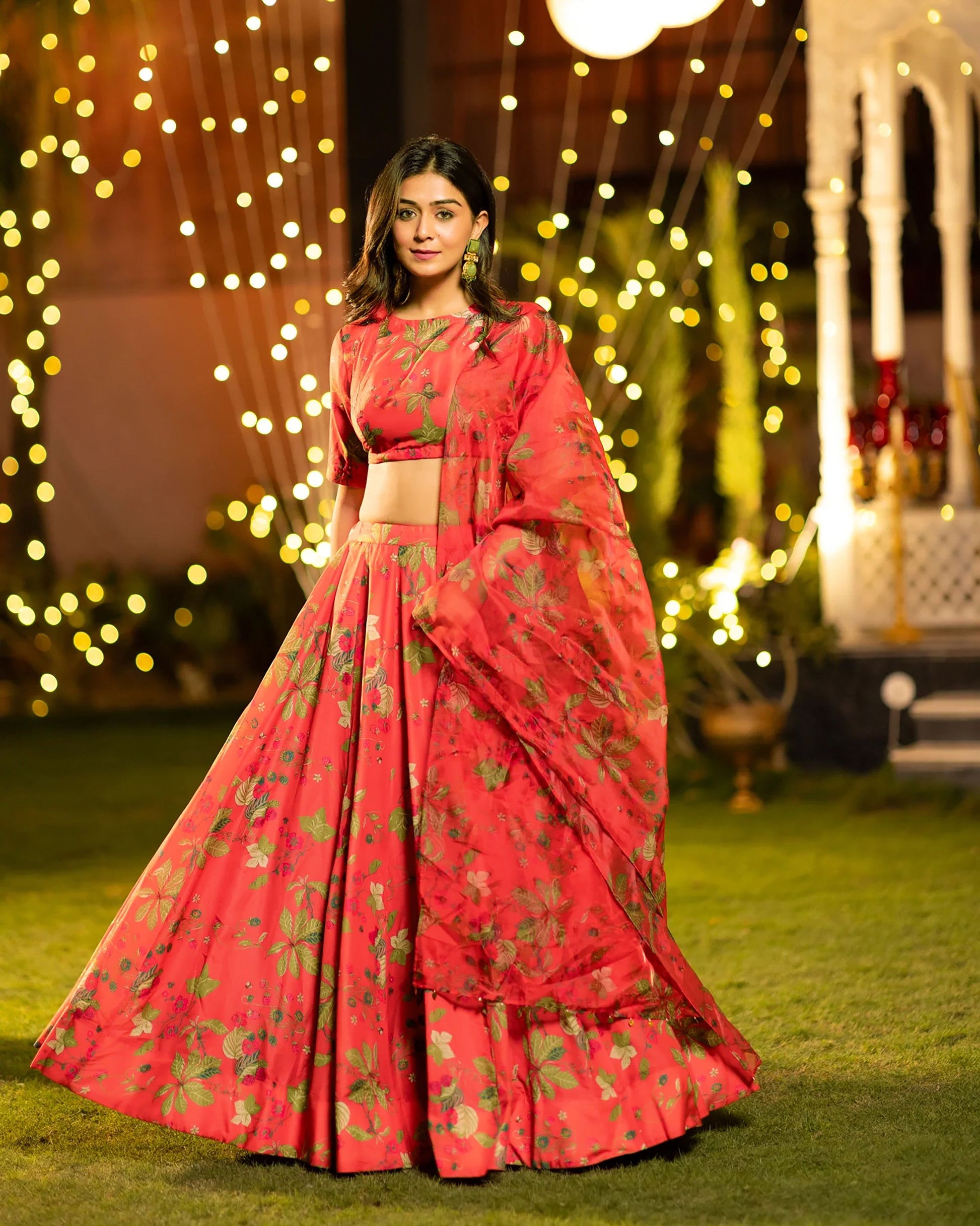 Sonakshi Women's Red Air Tex Chinon Digital Printed Lehenga Choli With Dupatta