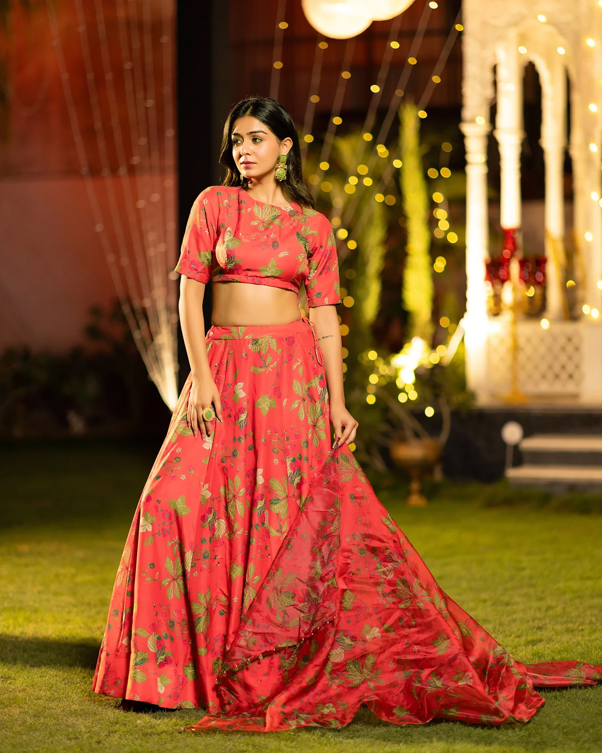 Sonakshi Women's Red Air Tex Chinon Digital Printed Lehenga Choli With Dupatta