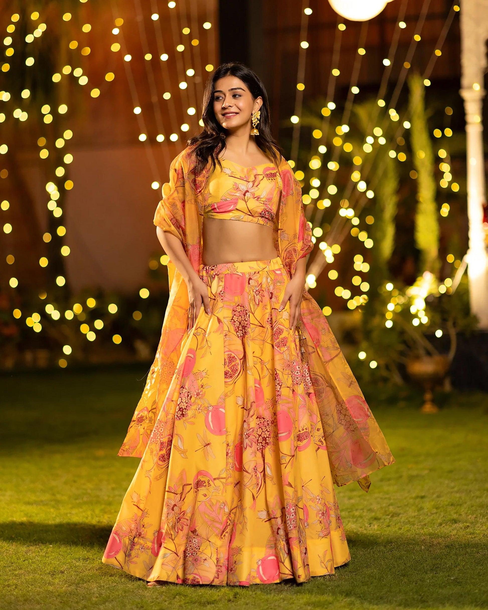 Sonakshi Women's Yellow Air Tex Chinon Digital Printed Lehenga Choli With Dupatta
