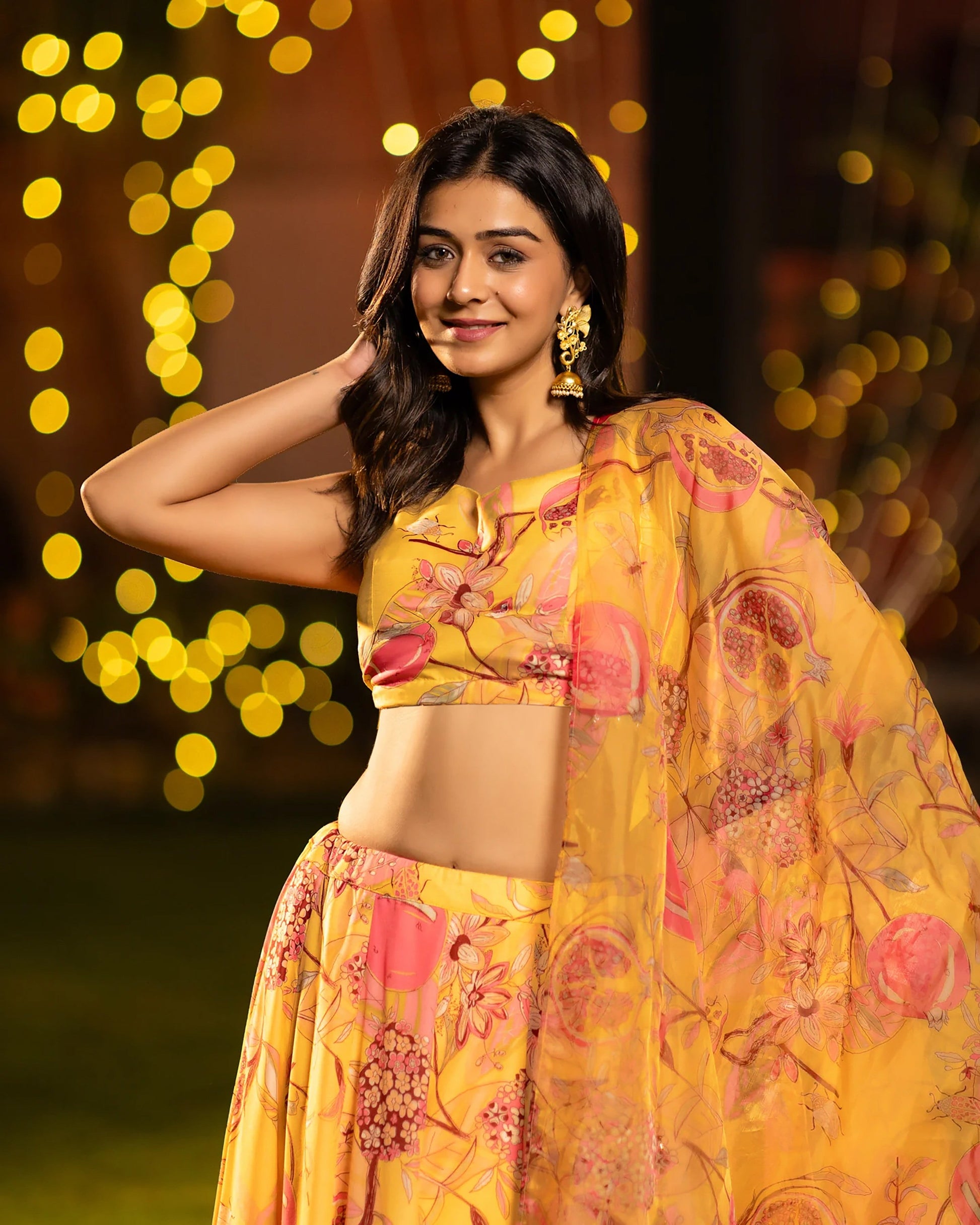 Sonakshi Women's Yellow Air Tex Chinon Digital Printed Lehenga Choli With Dupatta