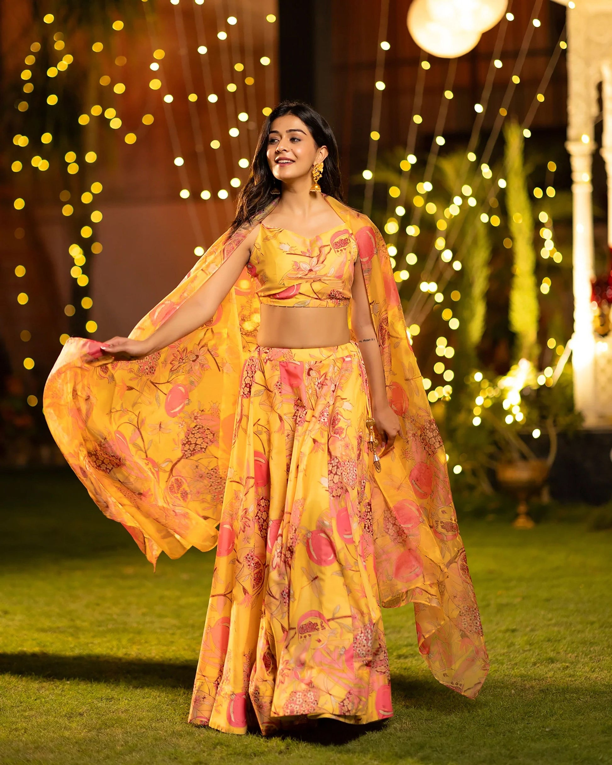 Sonakshi Women's Yellow Air Tex Chinon Digital Printed Lehenga Choli With Dupatta