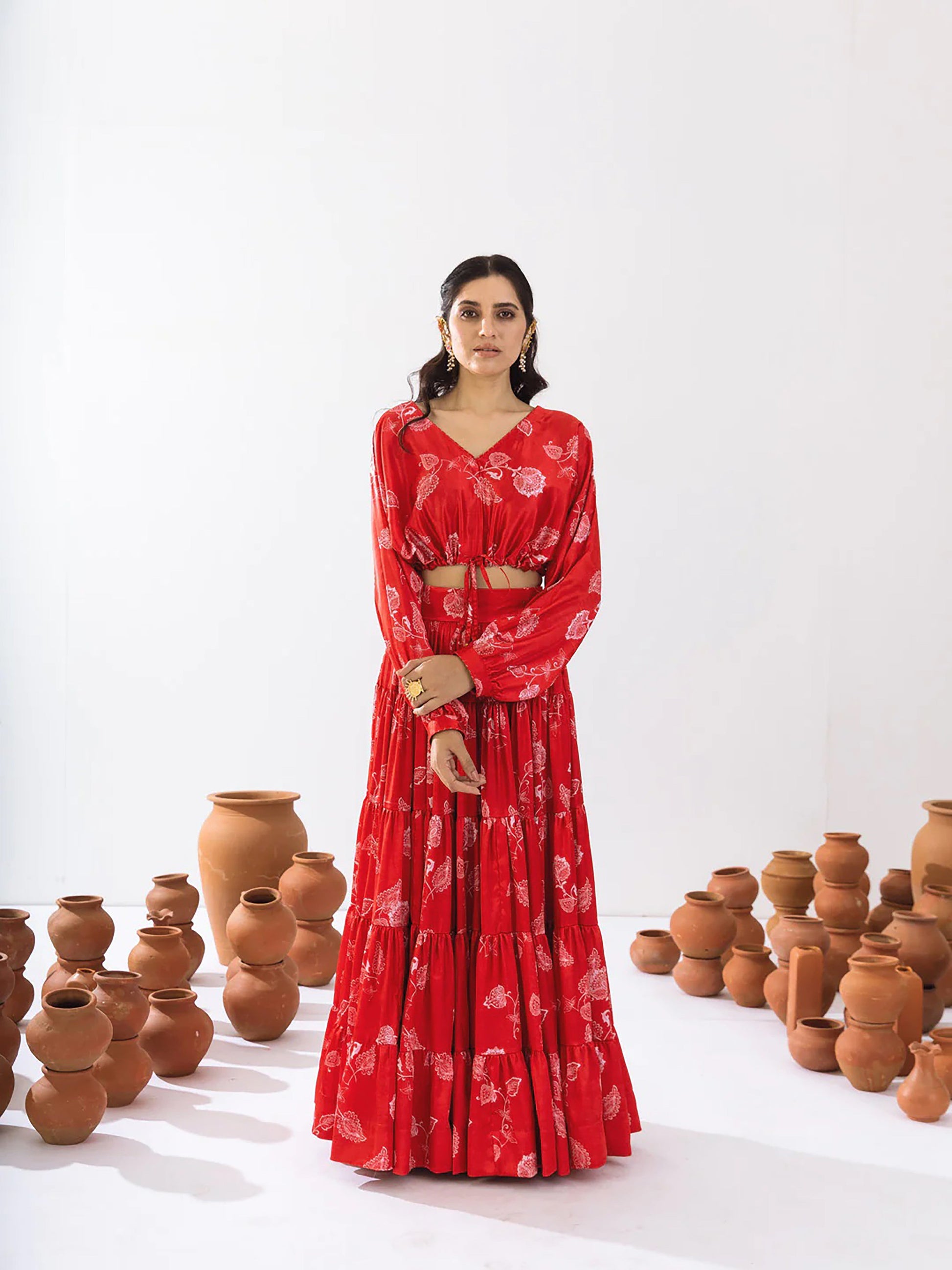 Sonakshi Women's Red Air Tex Chinon Digital Printed Lehenga Choli