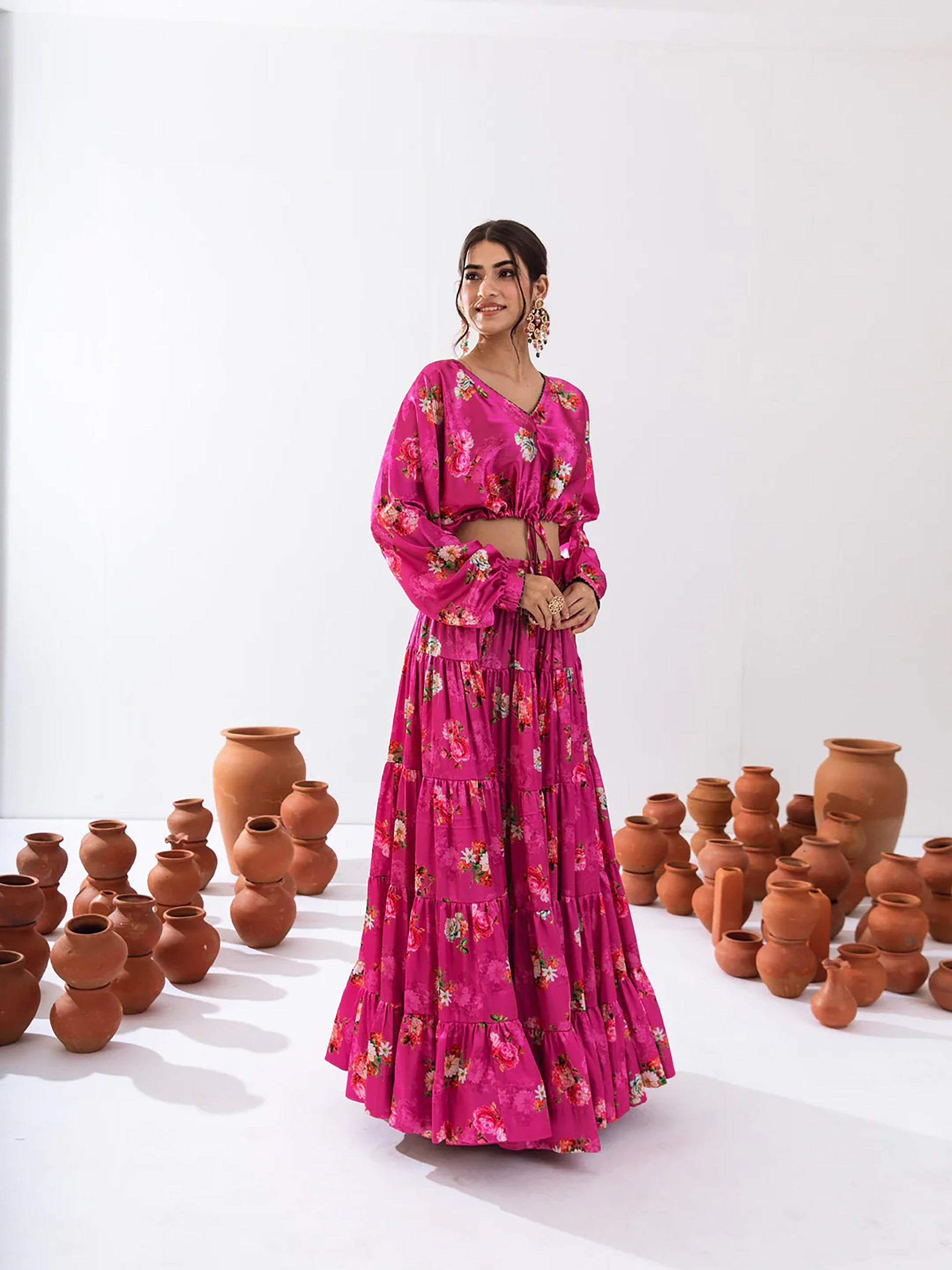 Sonakshi Women's Magenta Air Tex Chinon Digital Printed Lehenga Choli