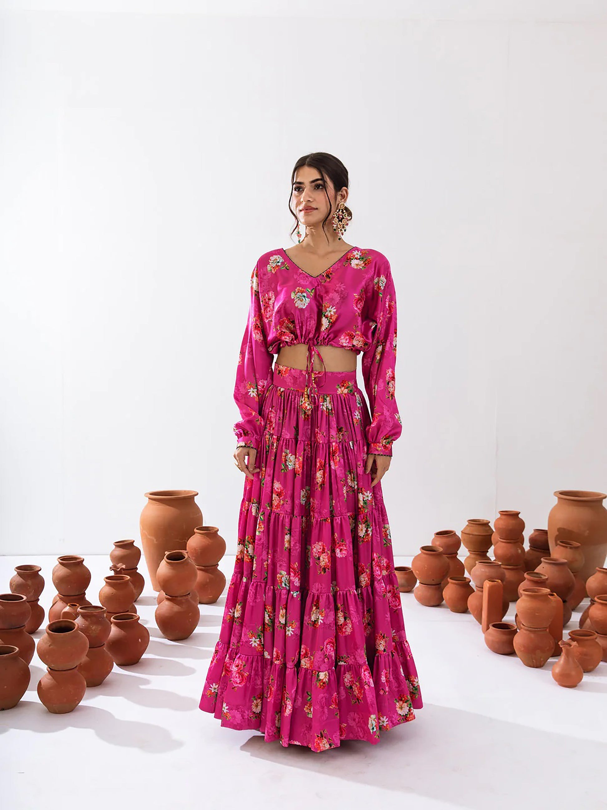 Sonakshi Women's Magenta Air Tex Chinon Digital Printed Lehenga Choli