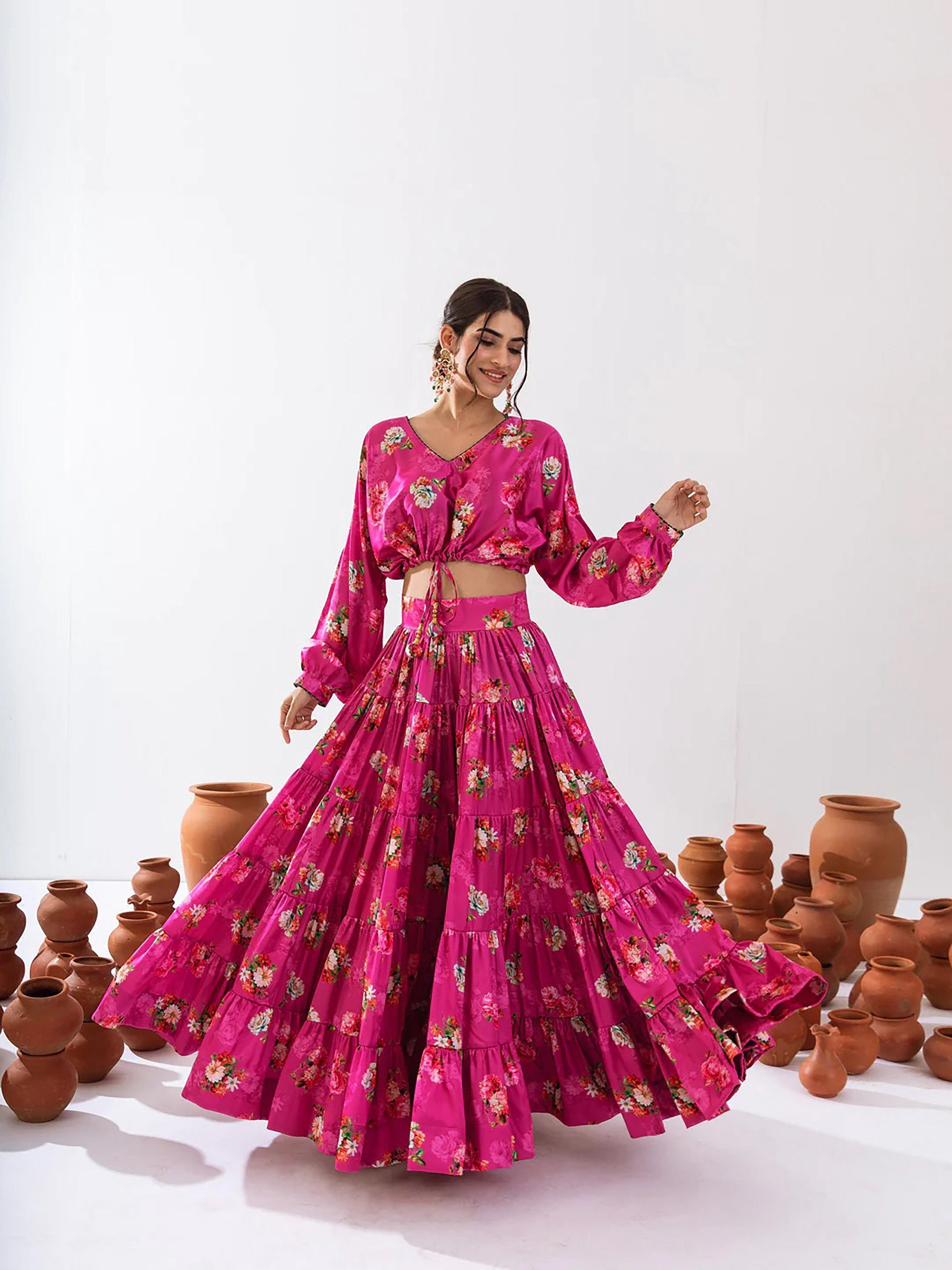 Sonakshi Women's Magenta Air Tex Chinon Digital Printed Lehenga Choli