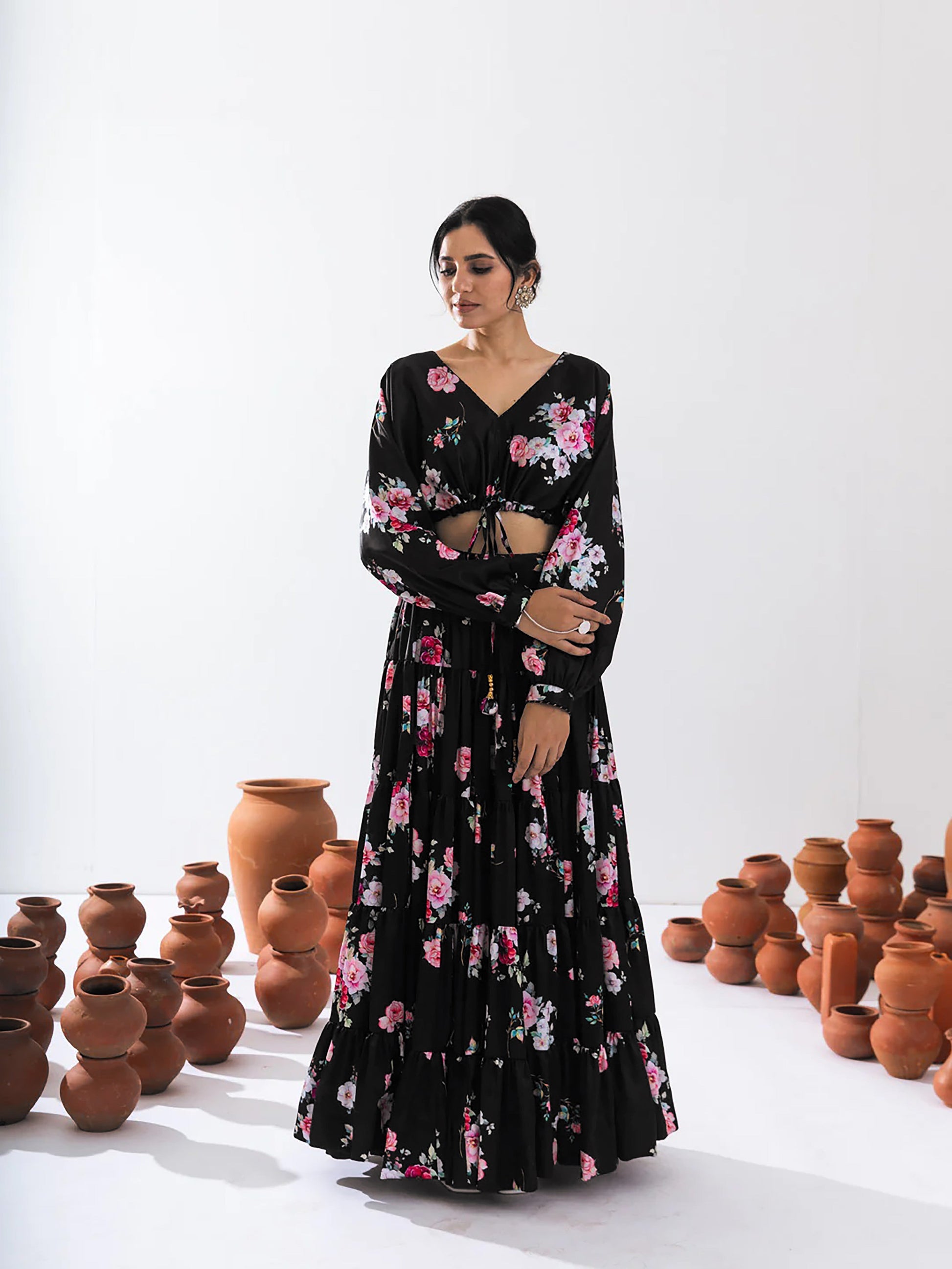 Sonakshi Women's Black Air Tex Chinon Digital Printed Lehenga Choli