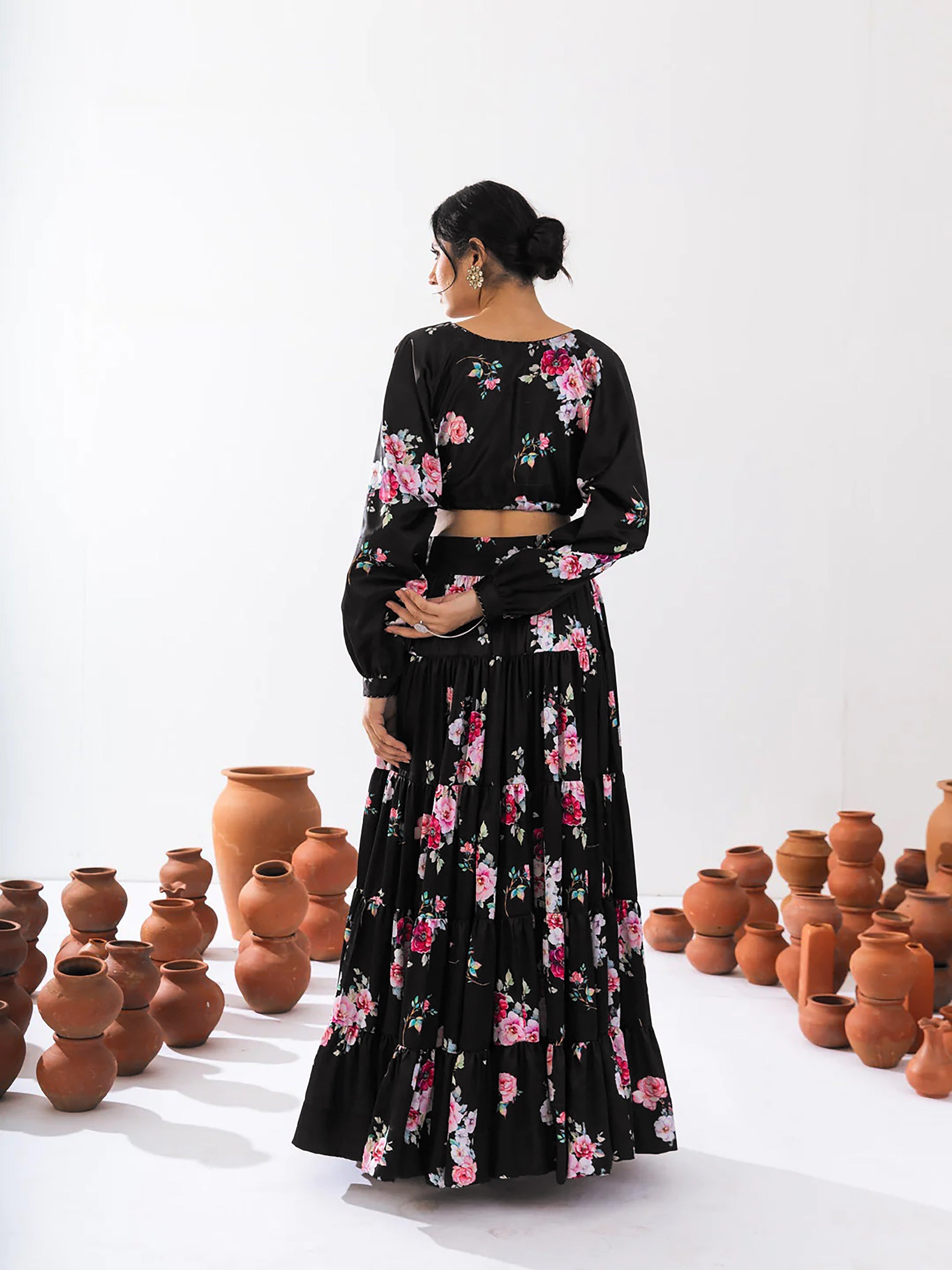 Sonakshi Women's Black Air Tex Chinon Digital Printed Lehenga Choli