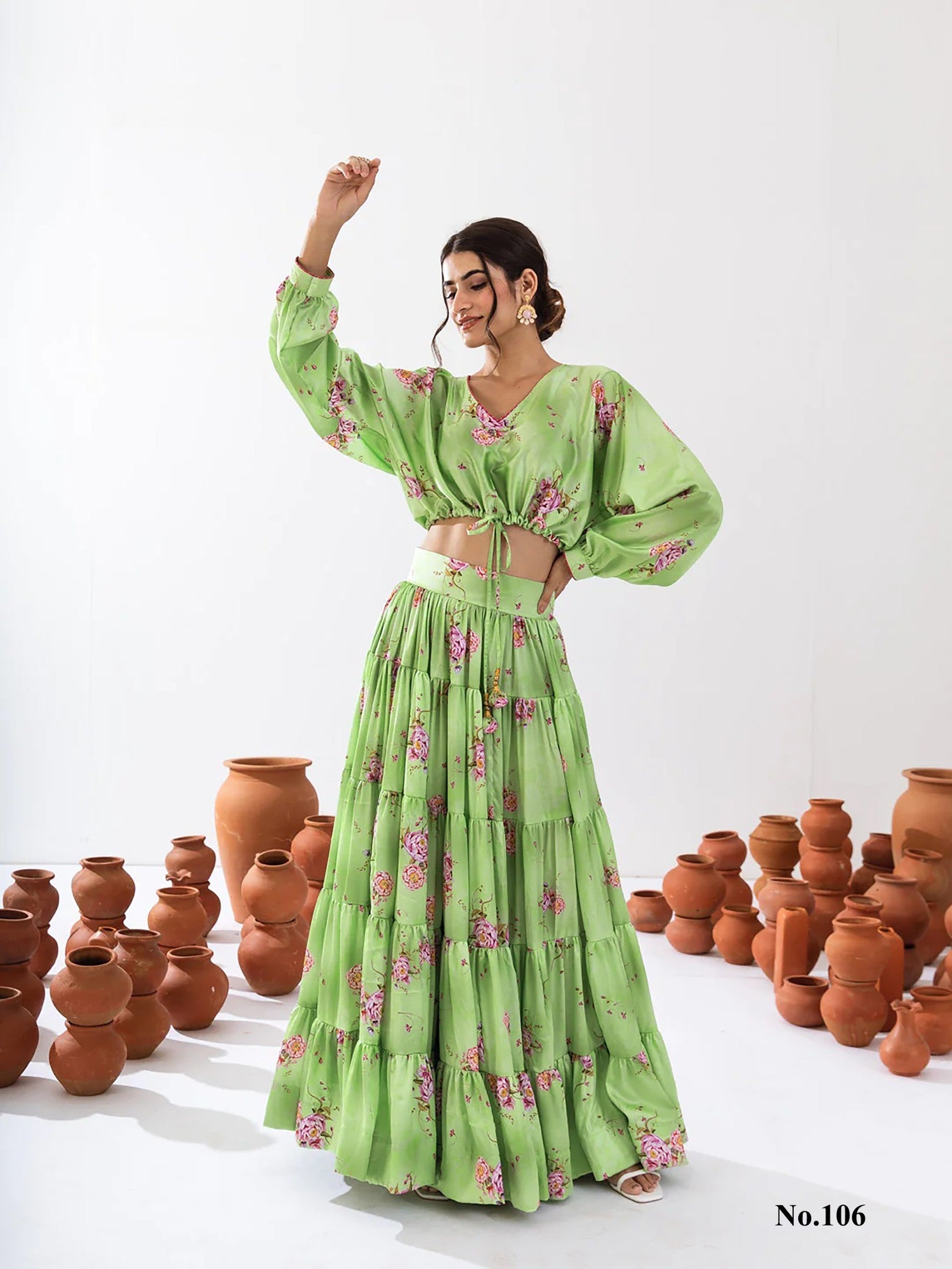 Sonakshi Women's Pista Air Tex Chinon Digital Printed Lehenga Choli